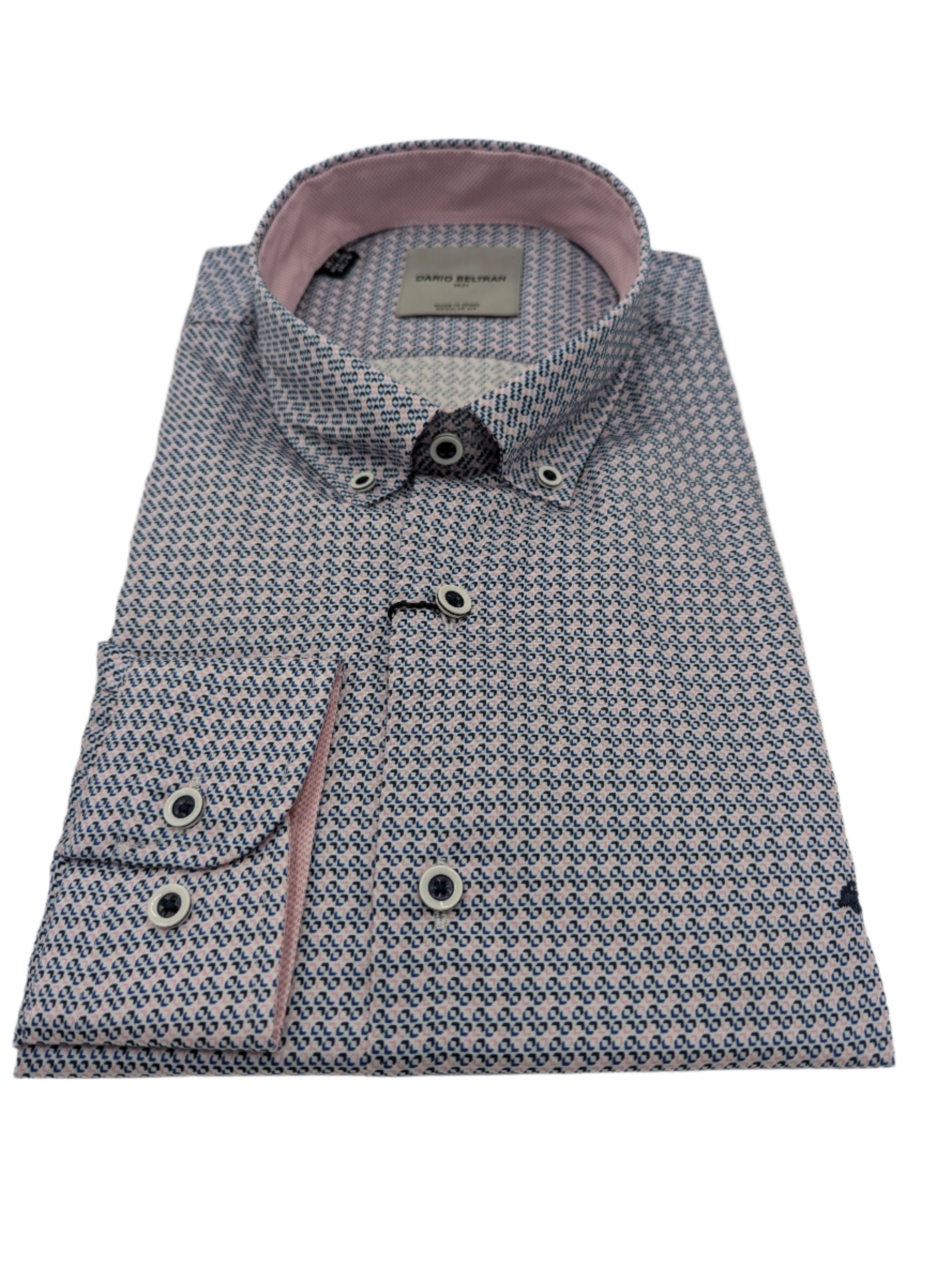 Dario Beltran Pink/Black/Blue Square Print Shirt-Close up