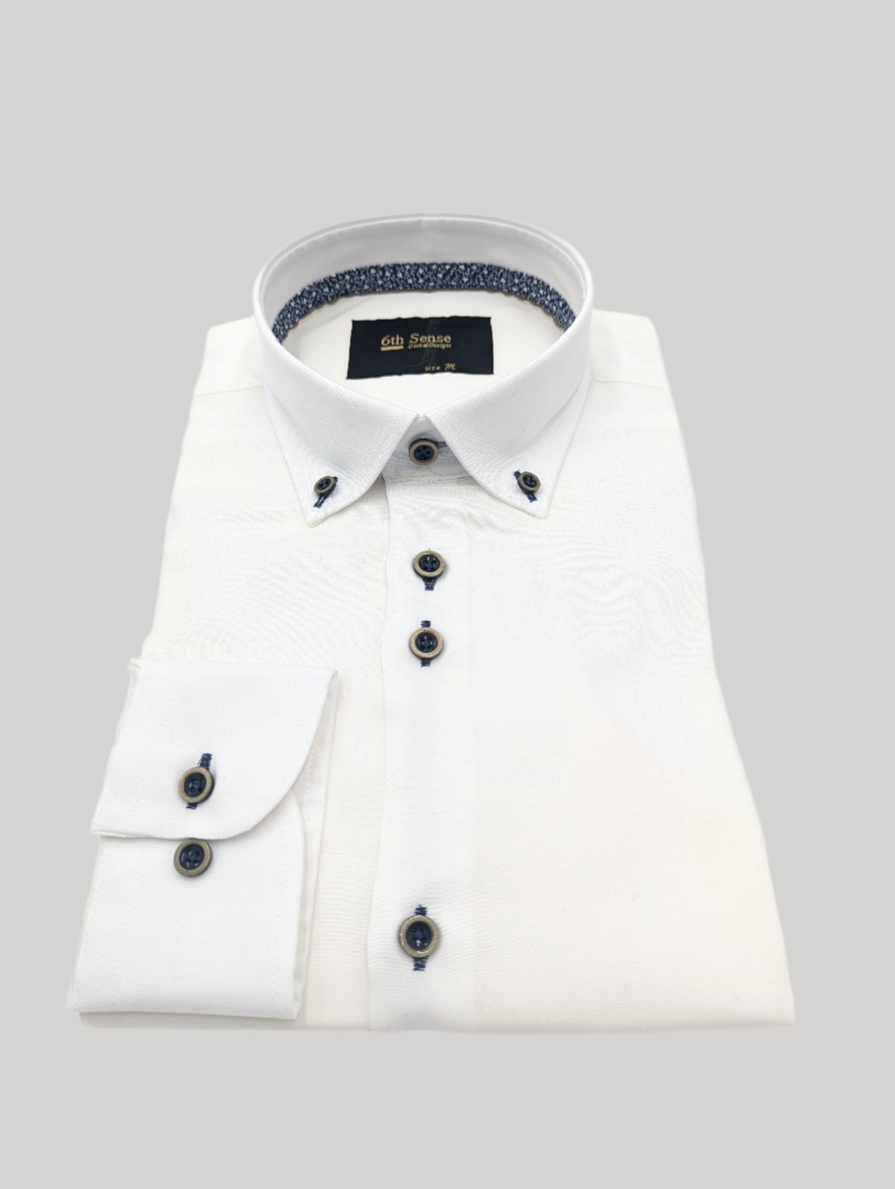 Button Down Lyocell White Shirt-Collar view