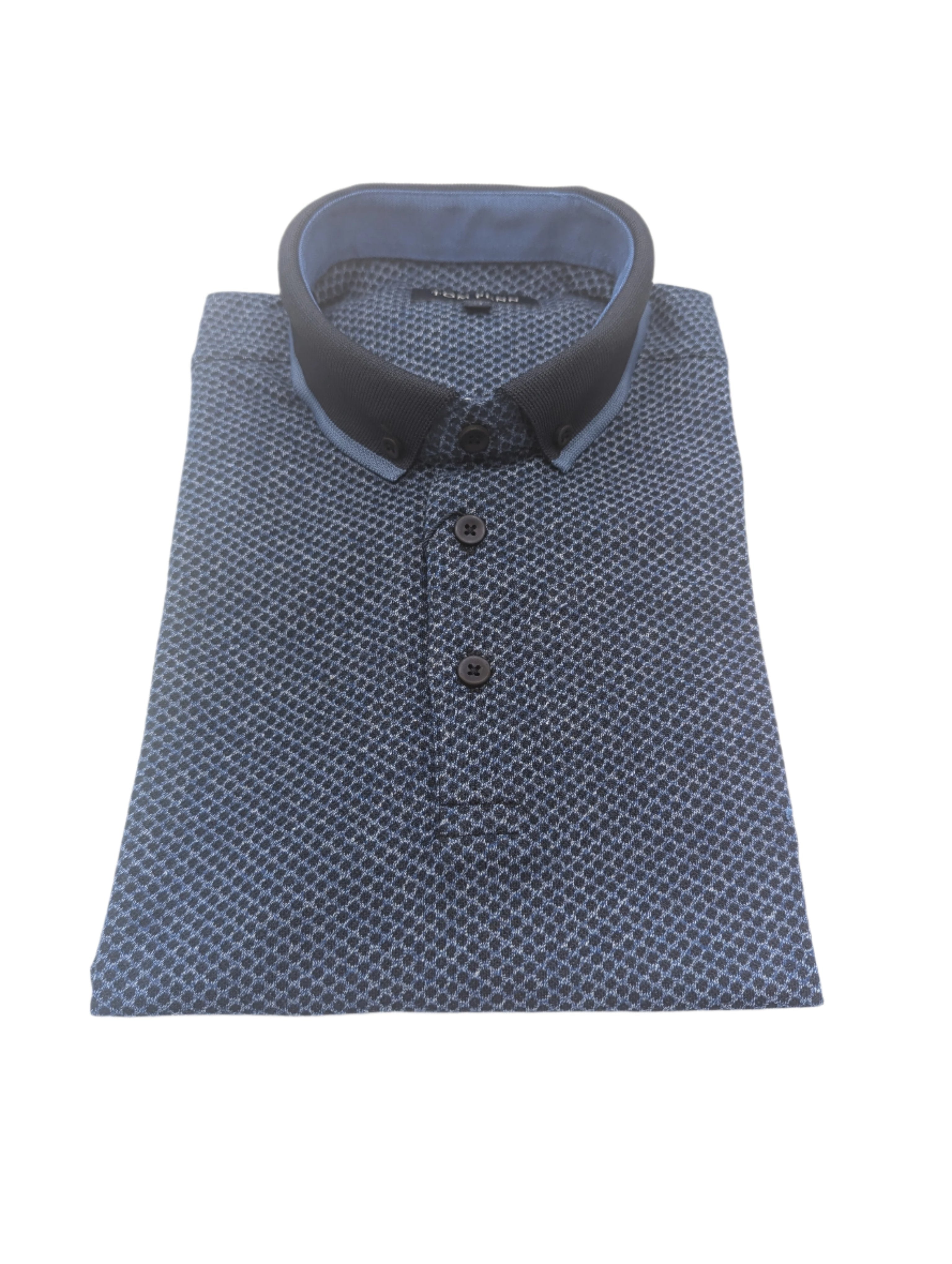 Tom Penn Navy/Blue Knit Polo-Collar view