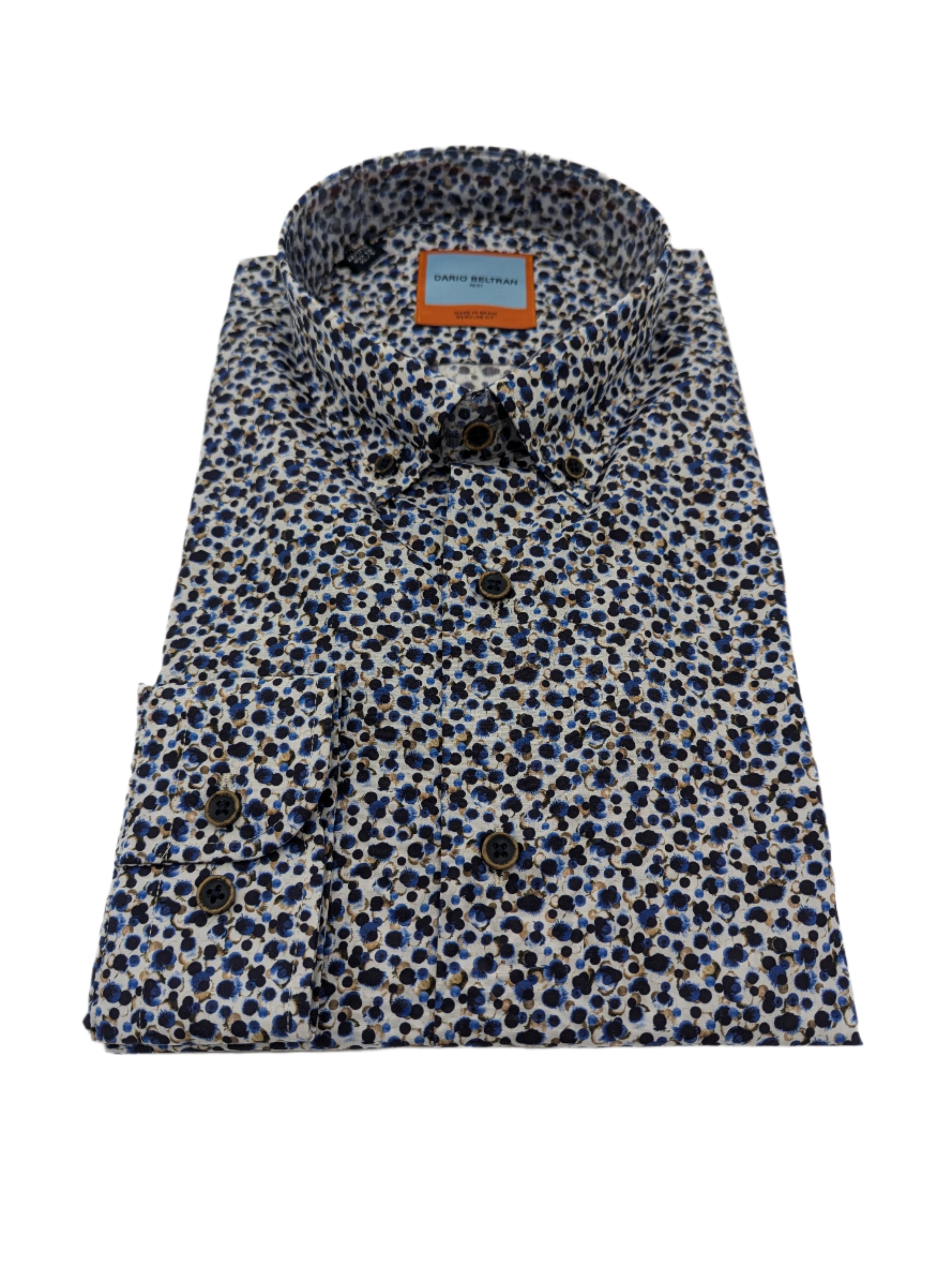 DARIO BELTRAN Dario Beltran Blue Splash Print Shirt Blue model front view