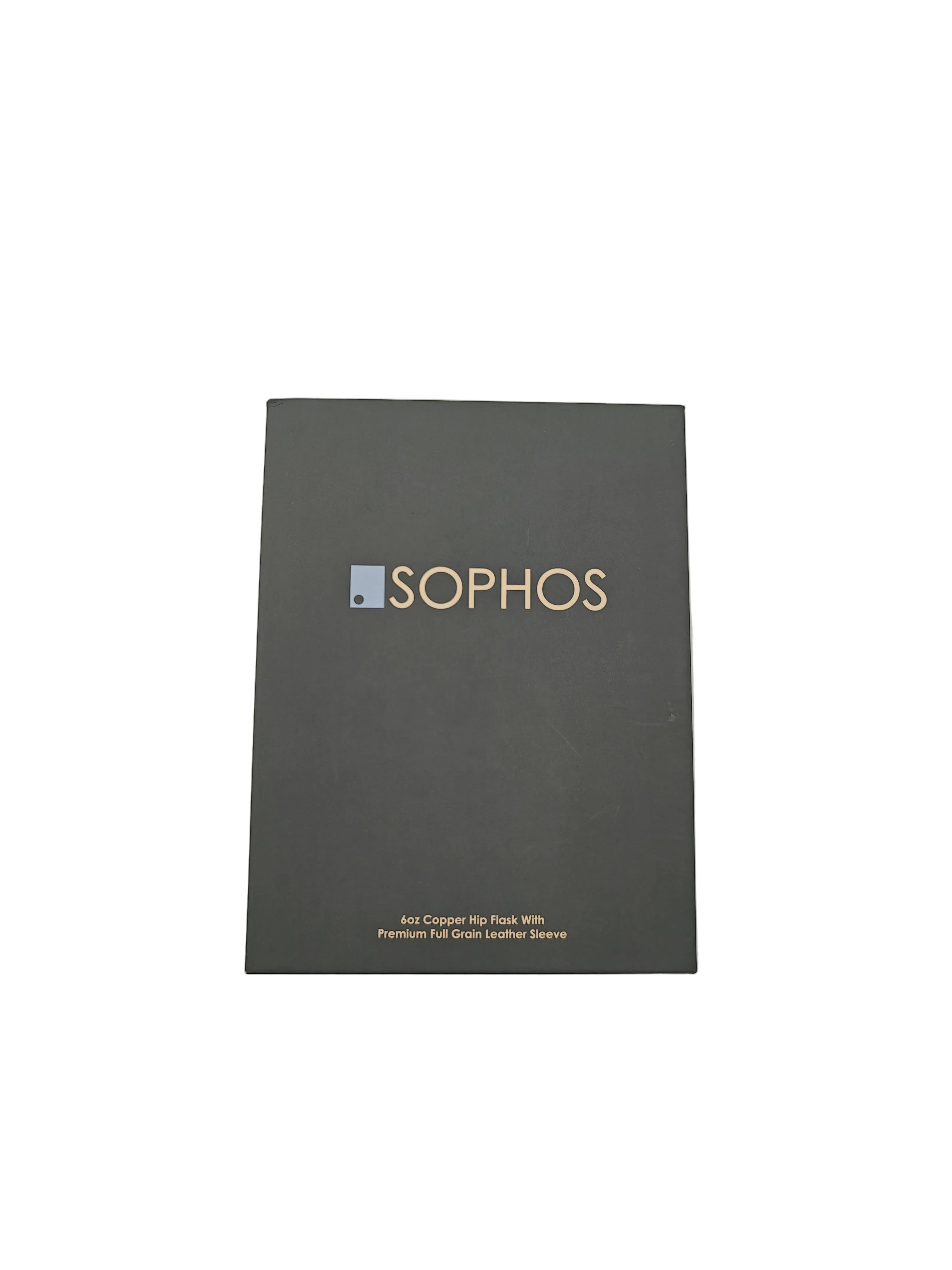 Bronze hip flask with navy leather sleeve, additional product view
