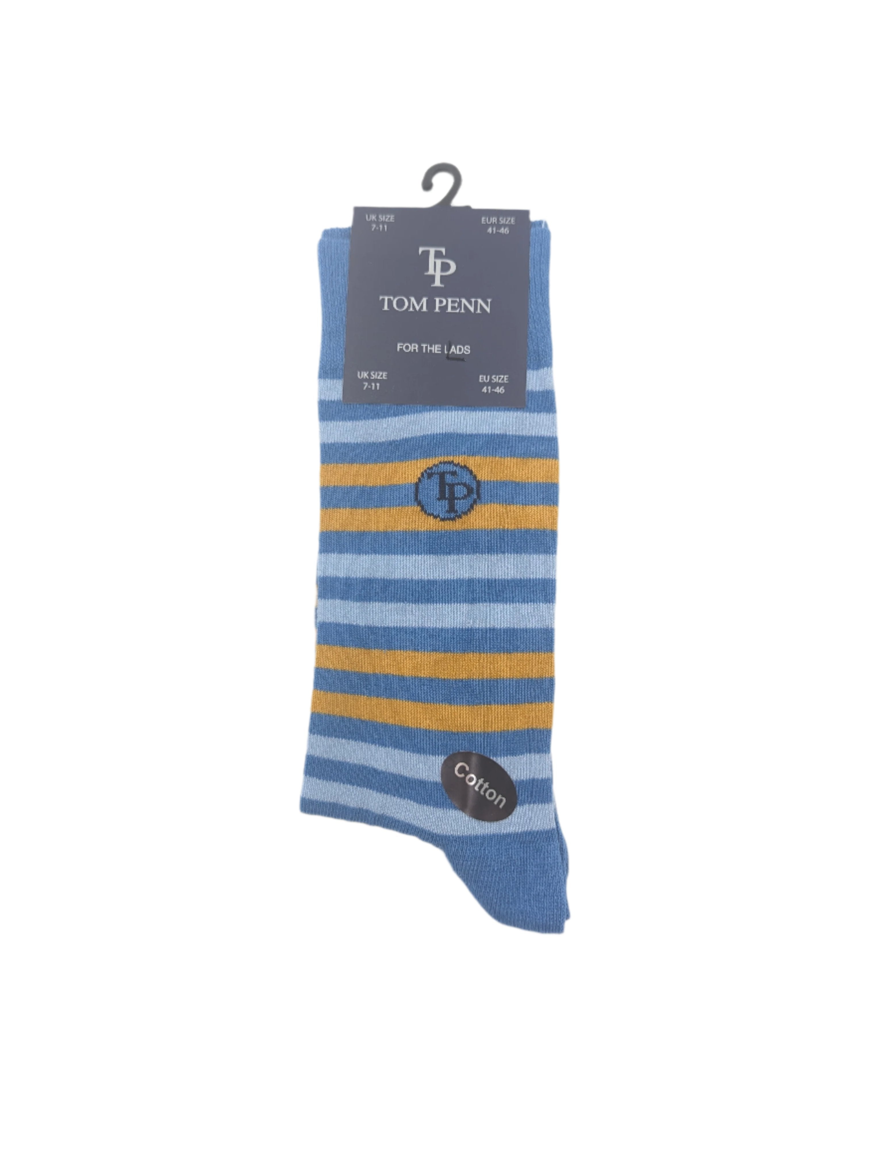 Tom Penn blue and yellow stripe pattern mens socks