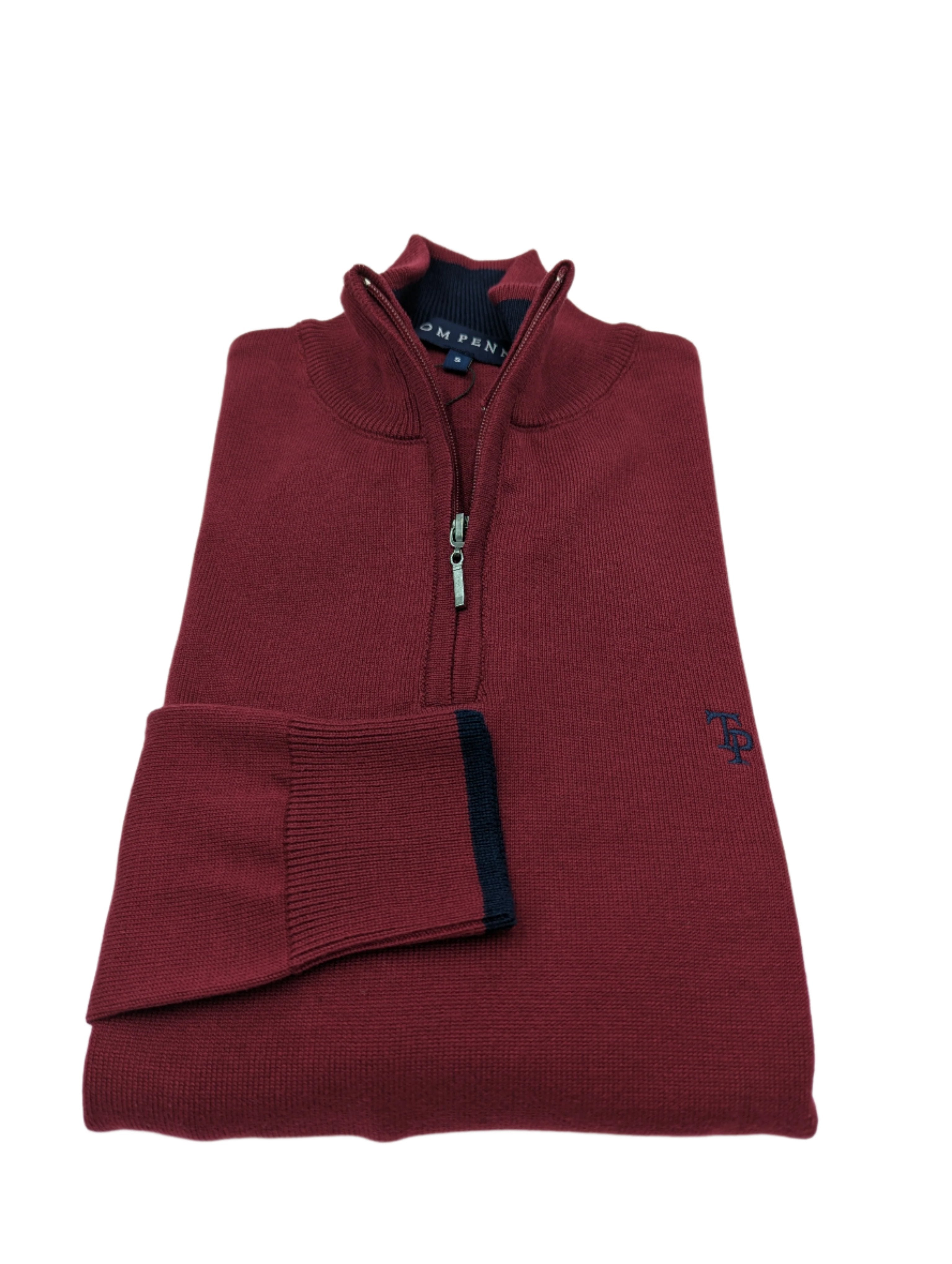 Tom Penn 1/4 Zip Knit - Dark Red-Zop opening view