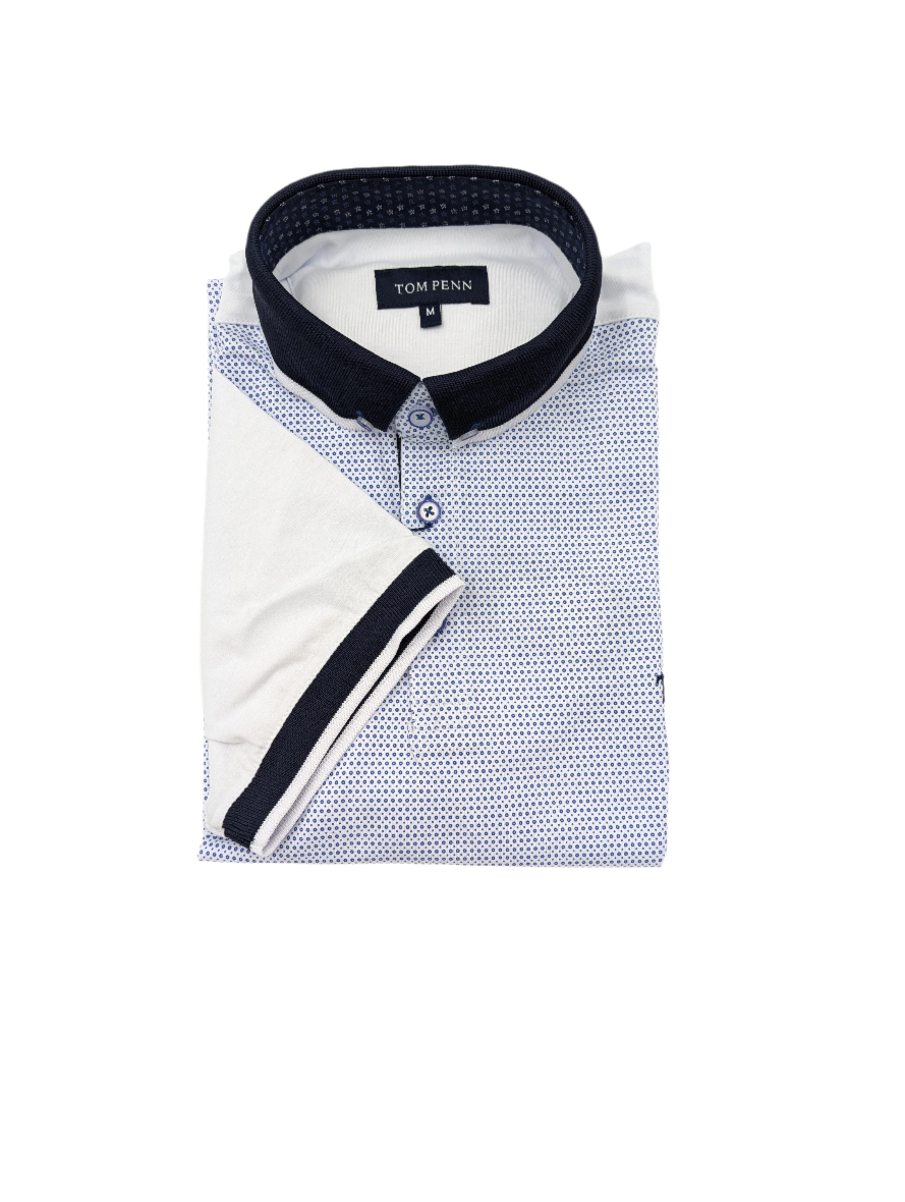 Tom Penn White Printed Front Polo-Sleeve view
