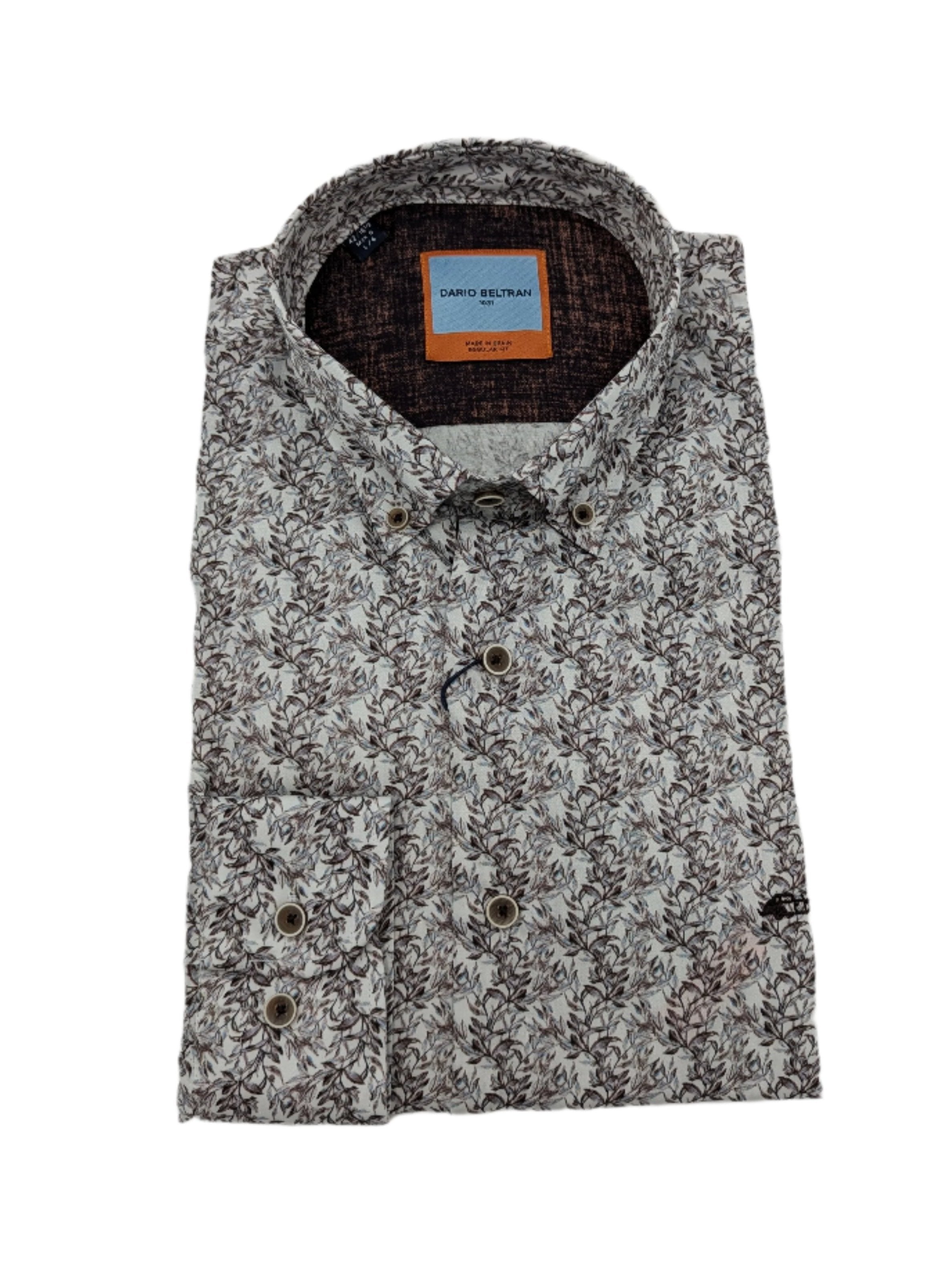 Dario Beltran Brown Leaf Print Shirt