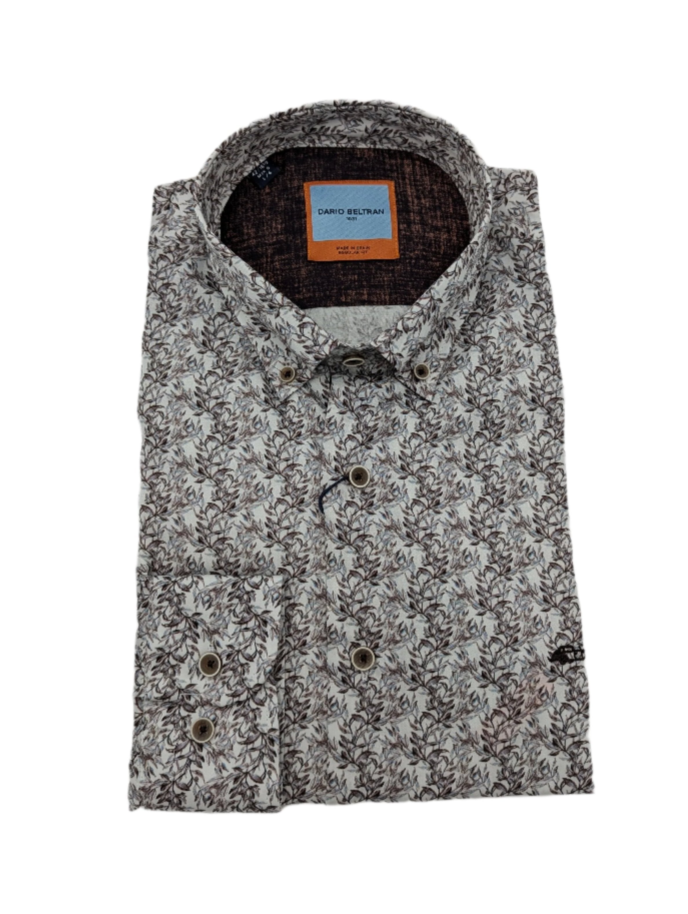 DARIO BELTRAN Dario Beltran Brown Leaf Print Shirt Brown front view