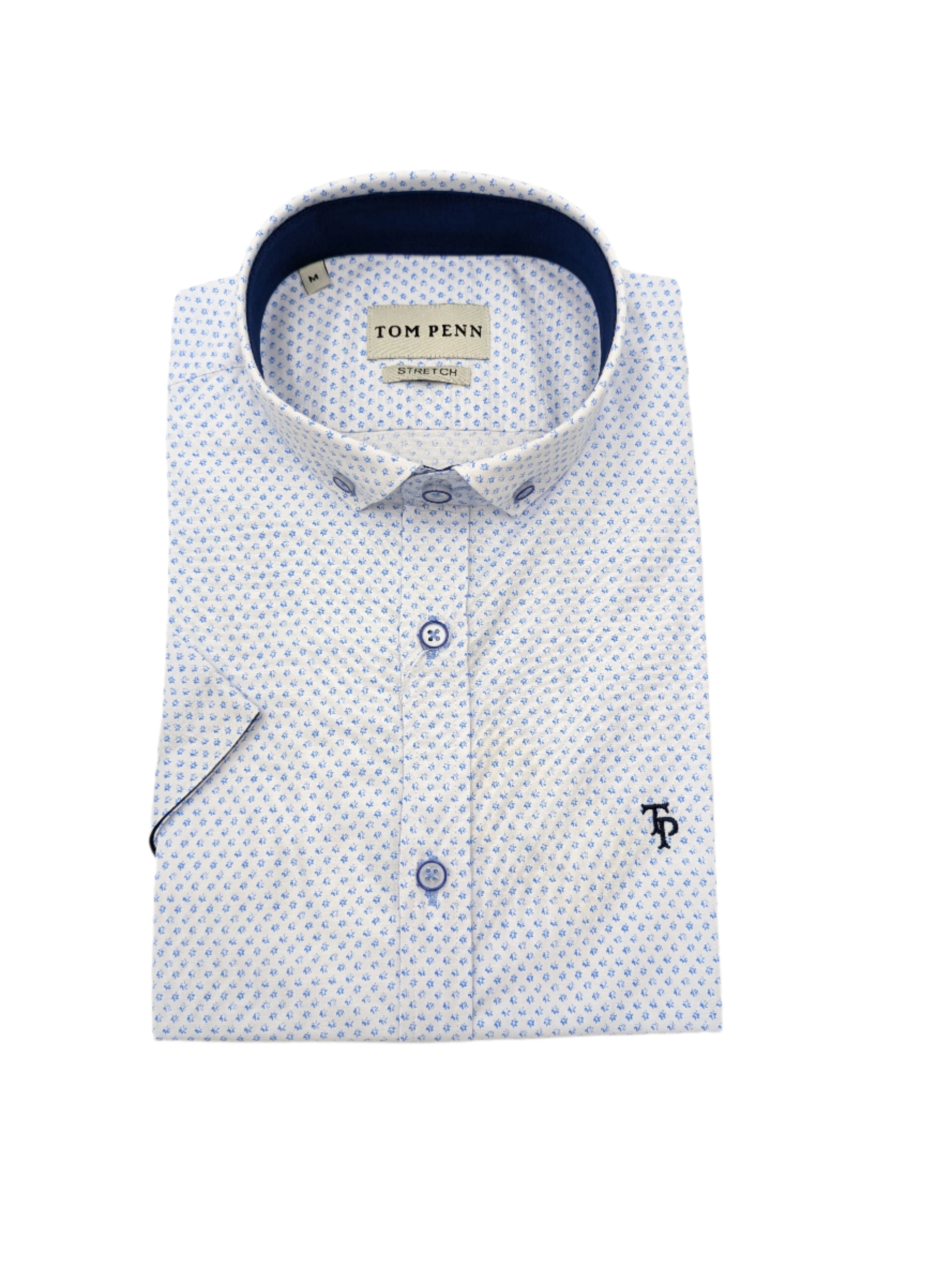 Tom Penn White/Blue Short Sleeve Shirt-Top down view