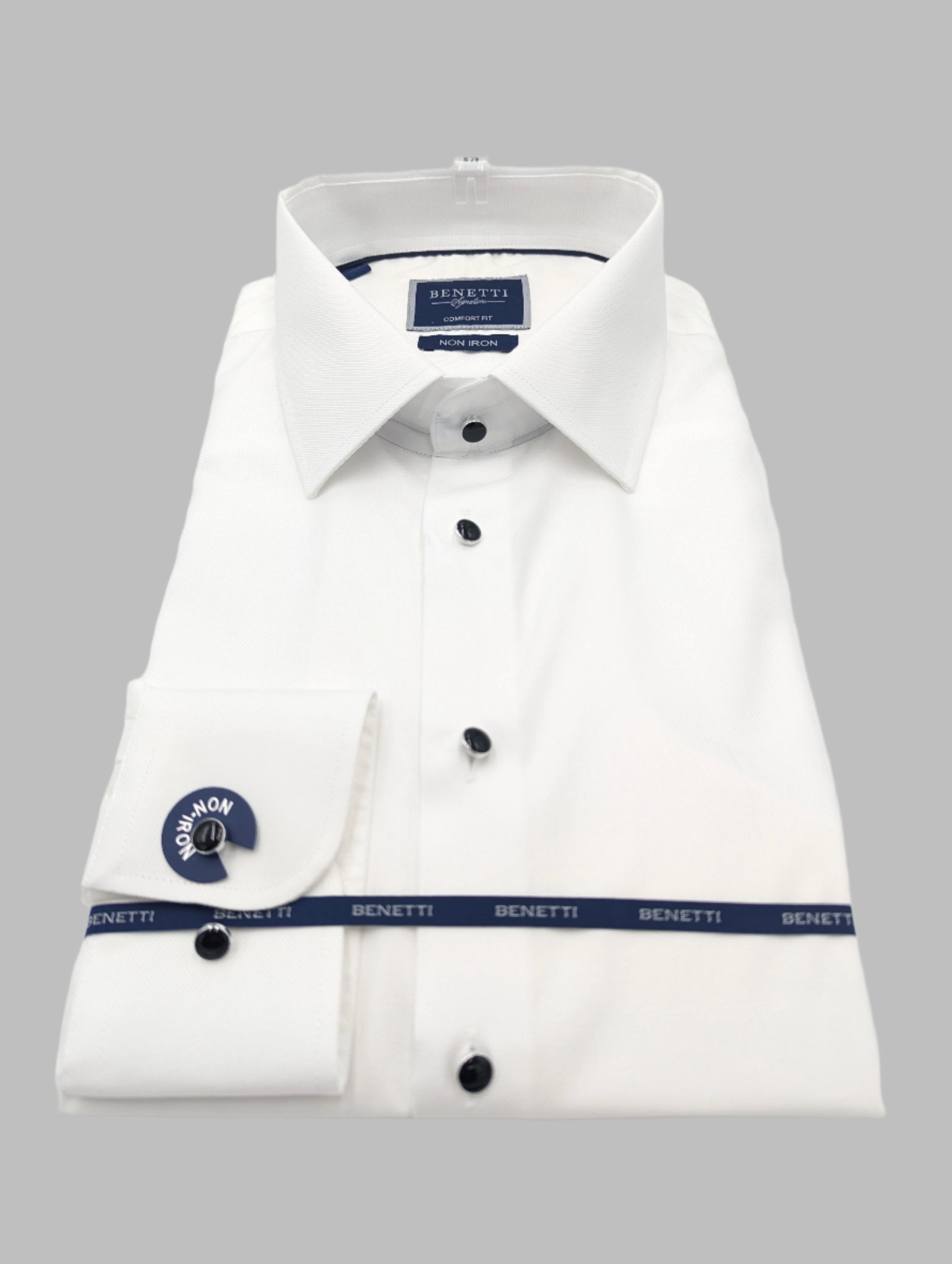 BENETTI William Comfort Stud Button Tuxedo Shirt WHITE model front view