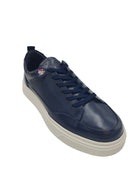 Tommy Bowe Dexcom Navy Leather Trainer by Tommy Bowe Navy model front view