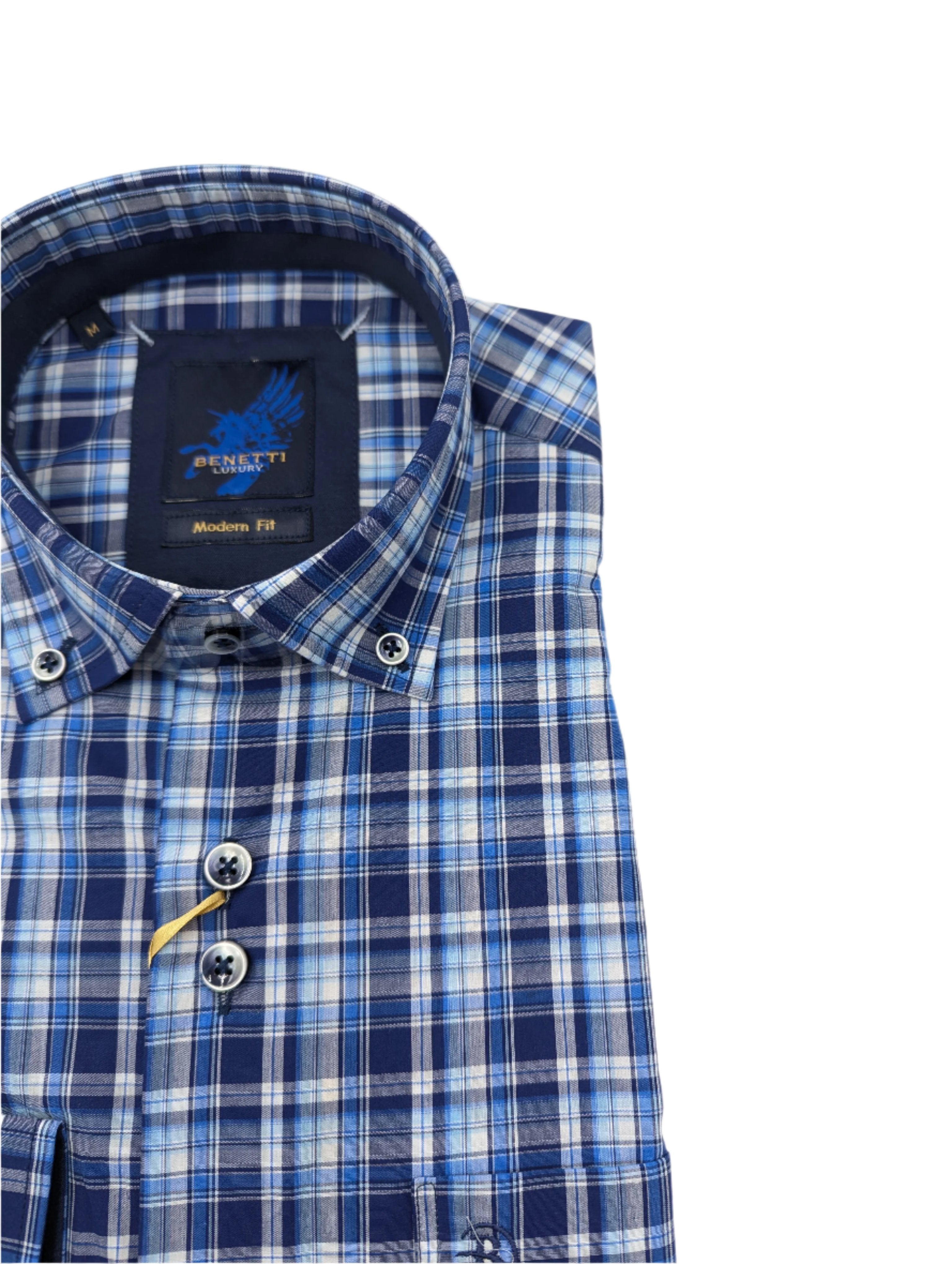 Men's Victor Navy Check Long Sleeve Shirt-Close up