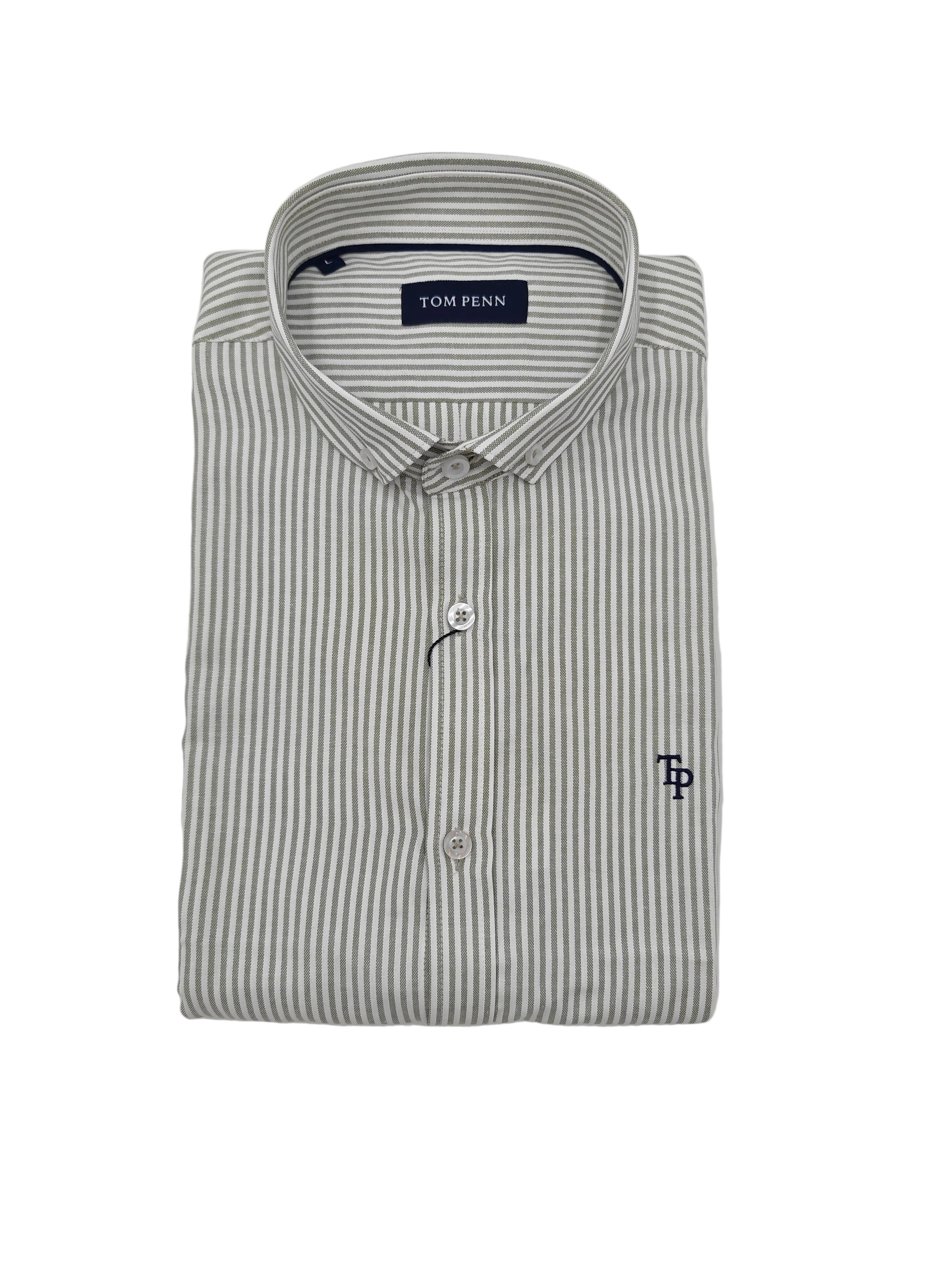 tom penn Tom Penn Green Stripe Long Sleeve Shirt Green front view