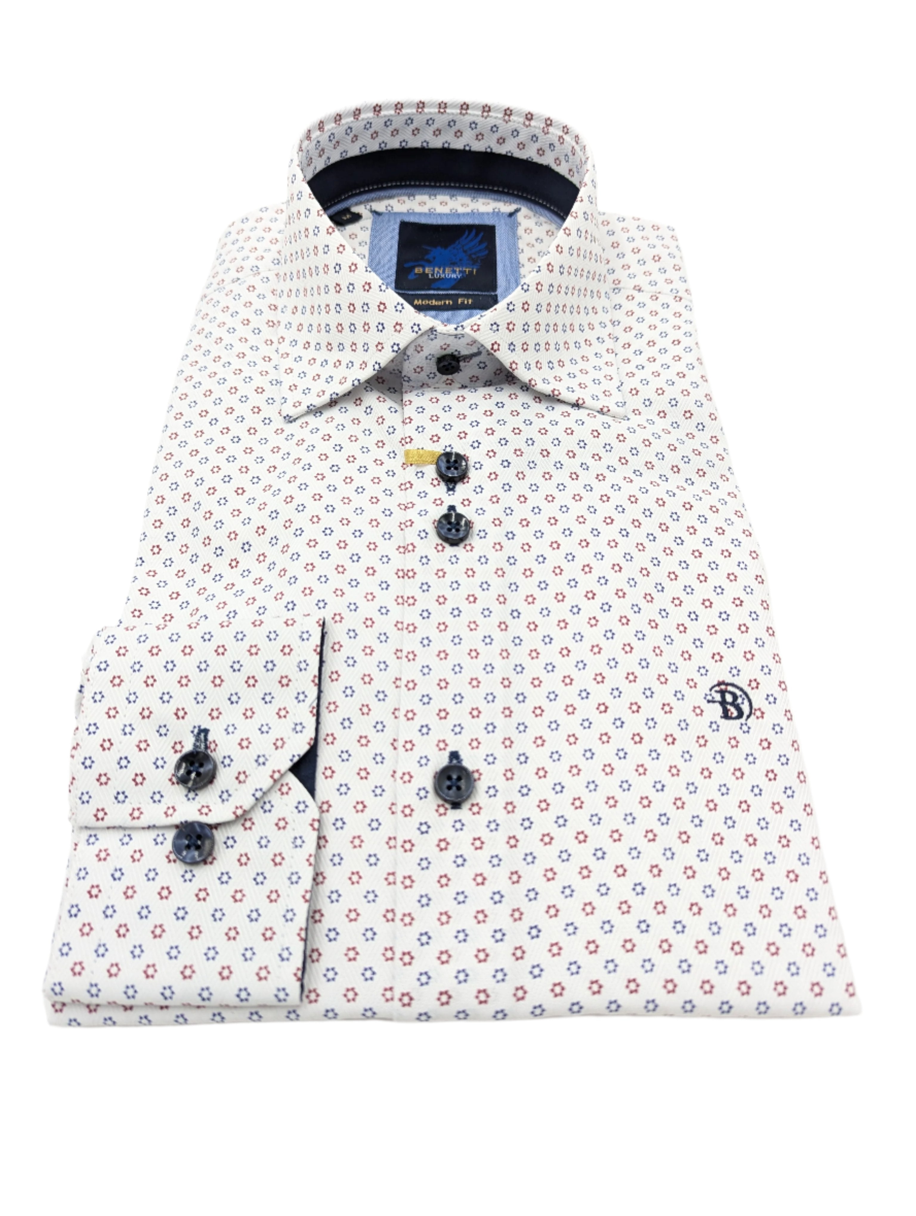 BENETTI Lincoln Casual Pattern Long Sleeve Shirt WINE model front view
