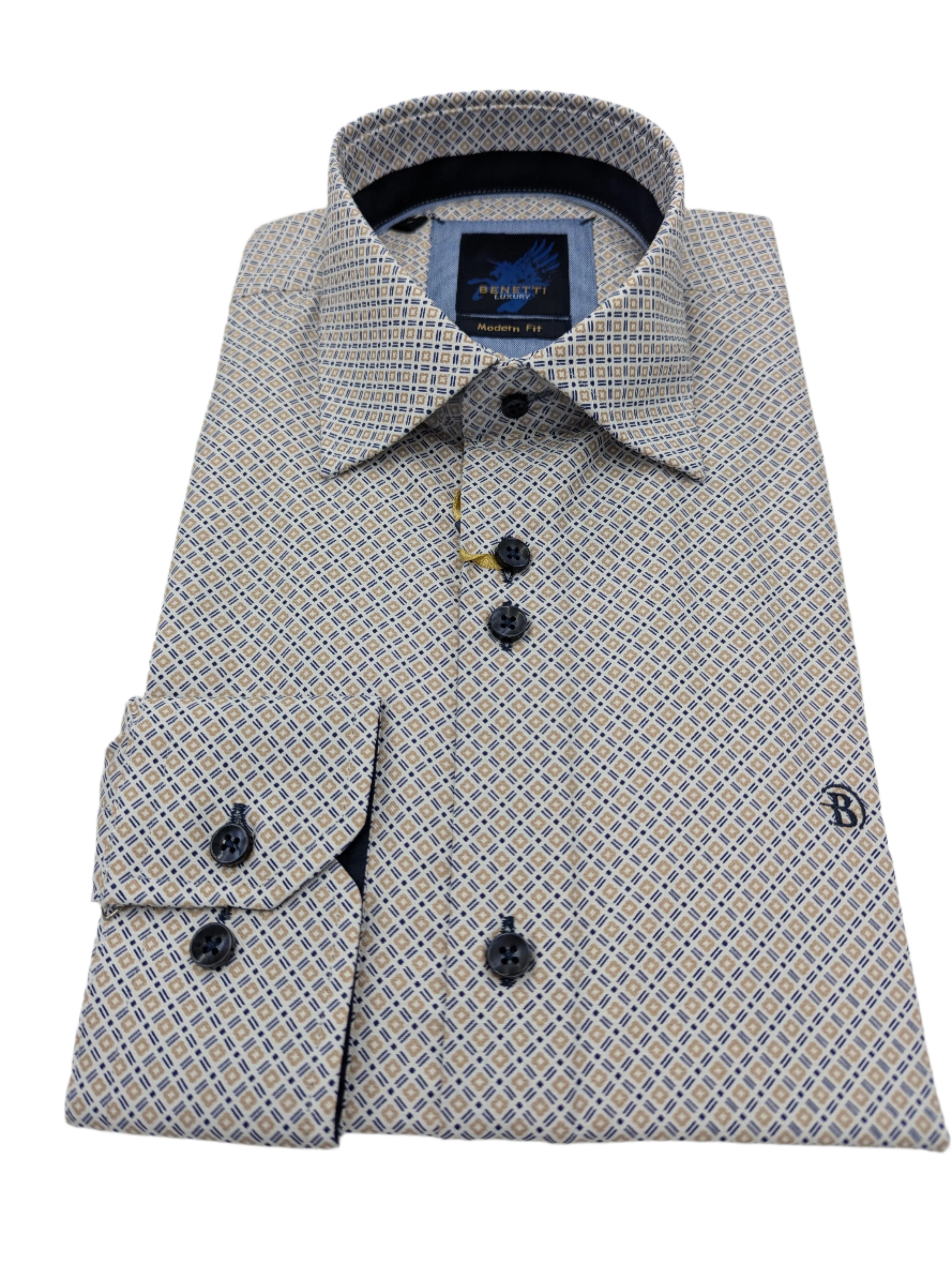 Porsche Casual Pattern Long Sleeve Stone Shirt-Collar view