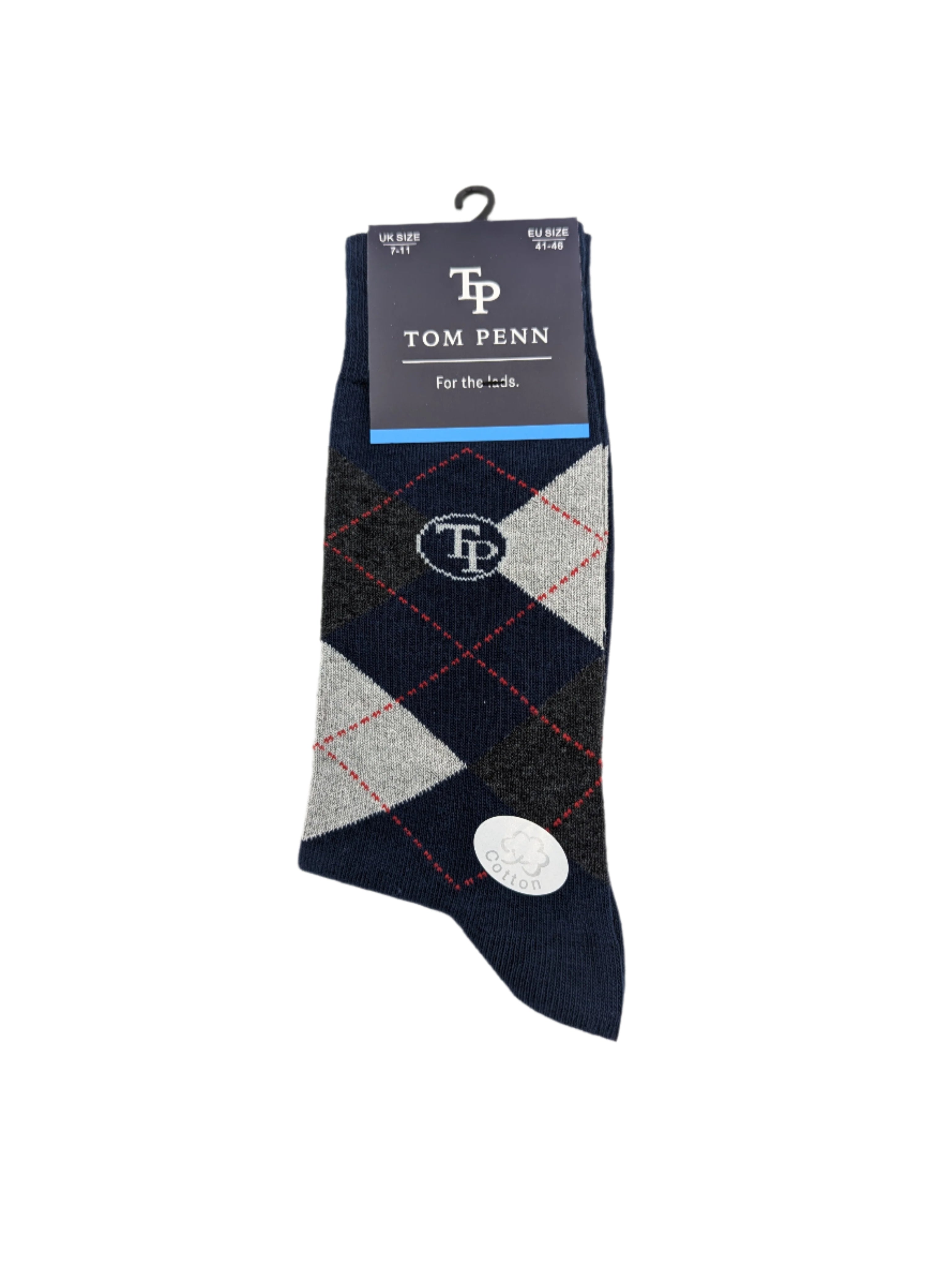 Men's Tom Penn Navy Argyle Sock-Front View