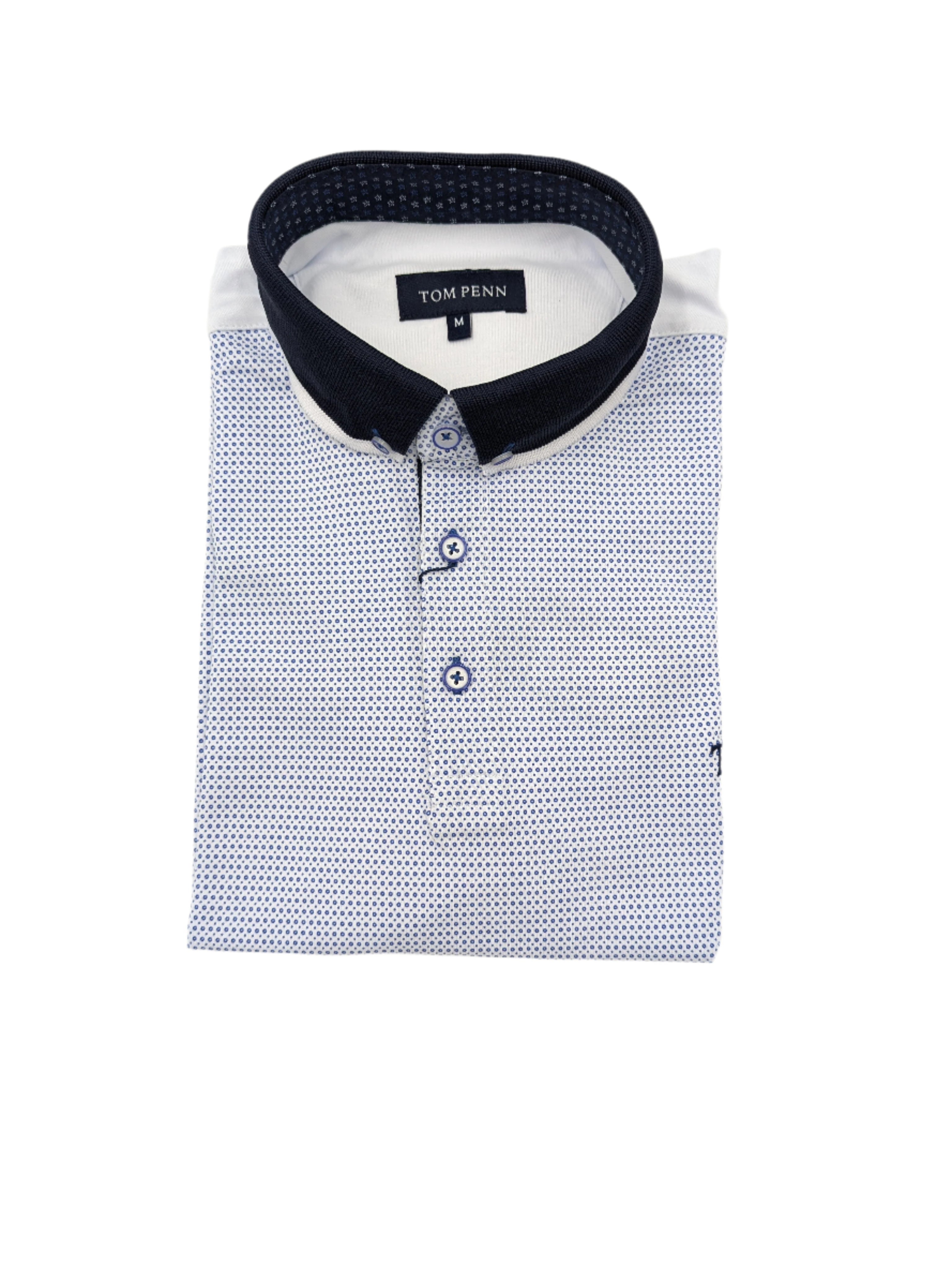 Tom Penn White Printed Front Polo-Collar view