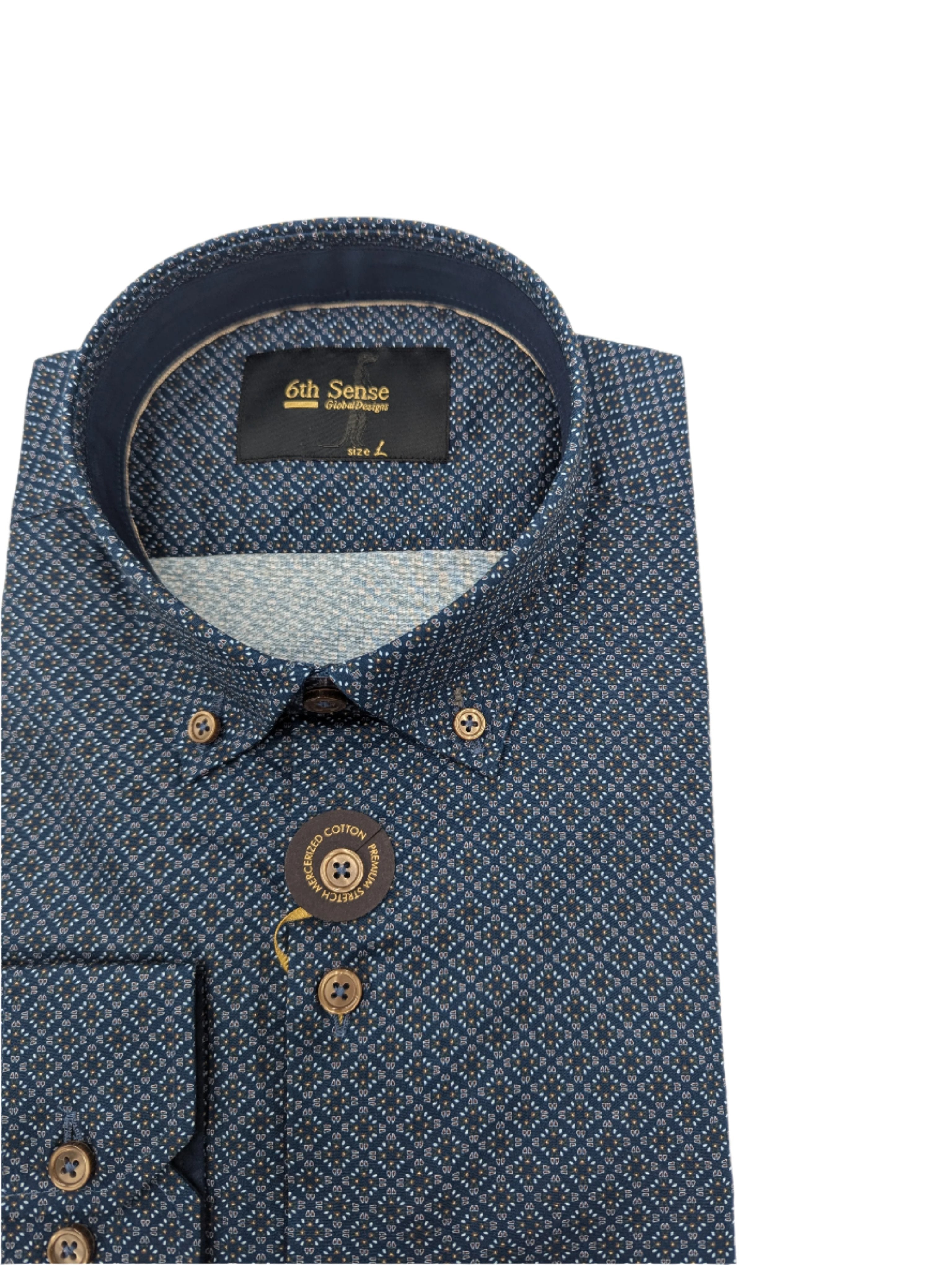 Button Down Navy Blue Shirt-Print close up