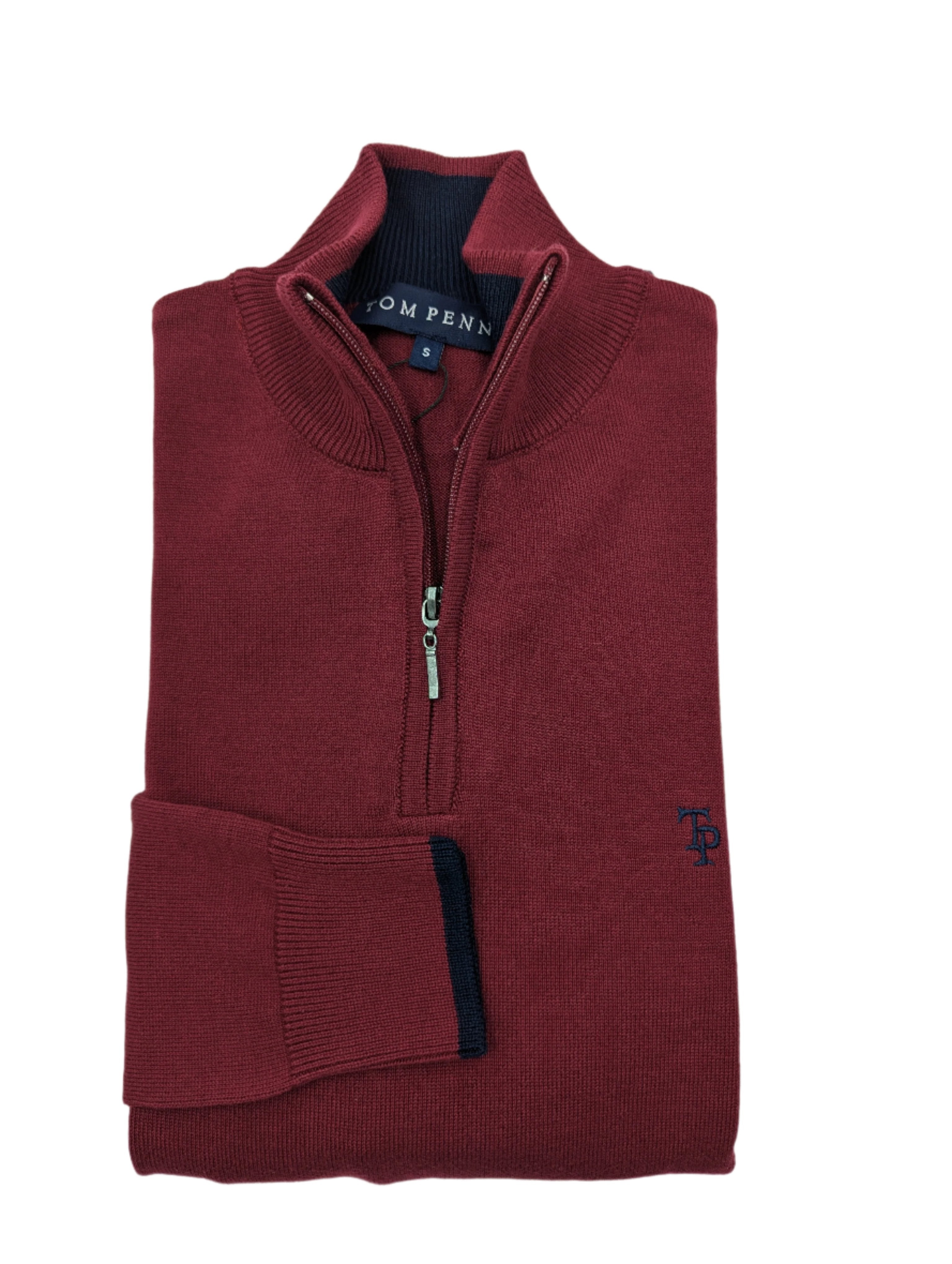 Tom Penn 1/4 Zip Knit - Dark Red