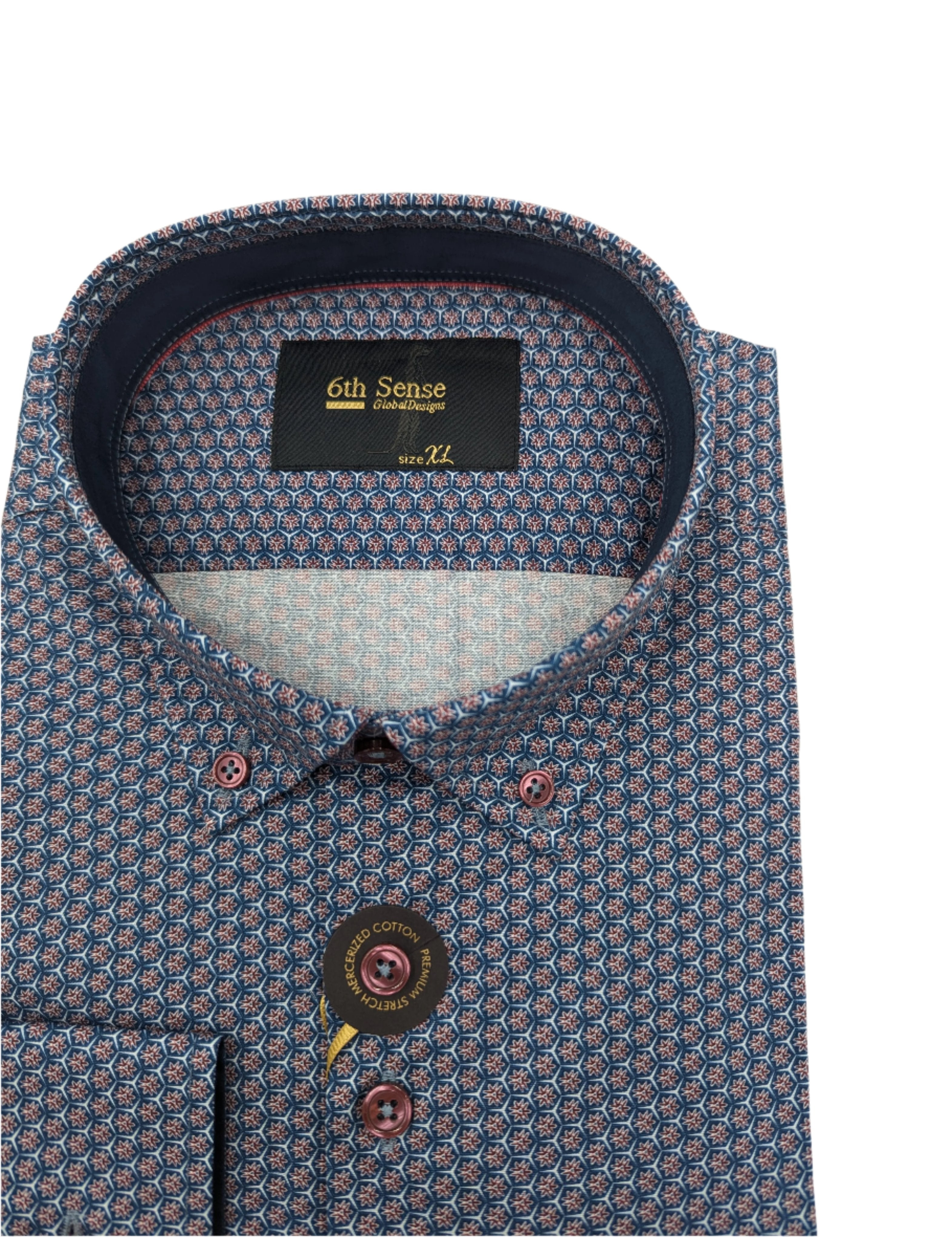 6TH SENSE Button Down Navy Burgundy Shirt Navy Burgundy detail view