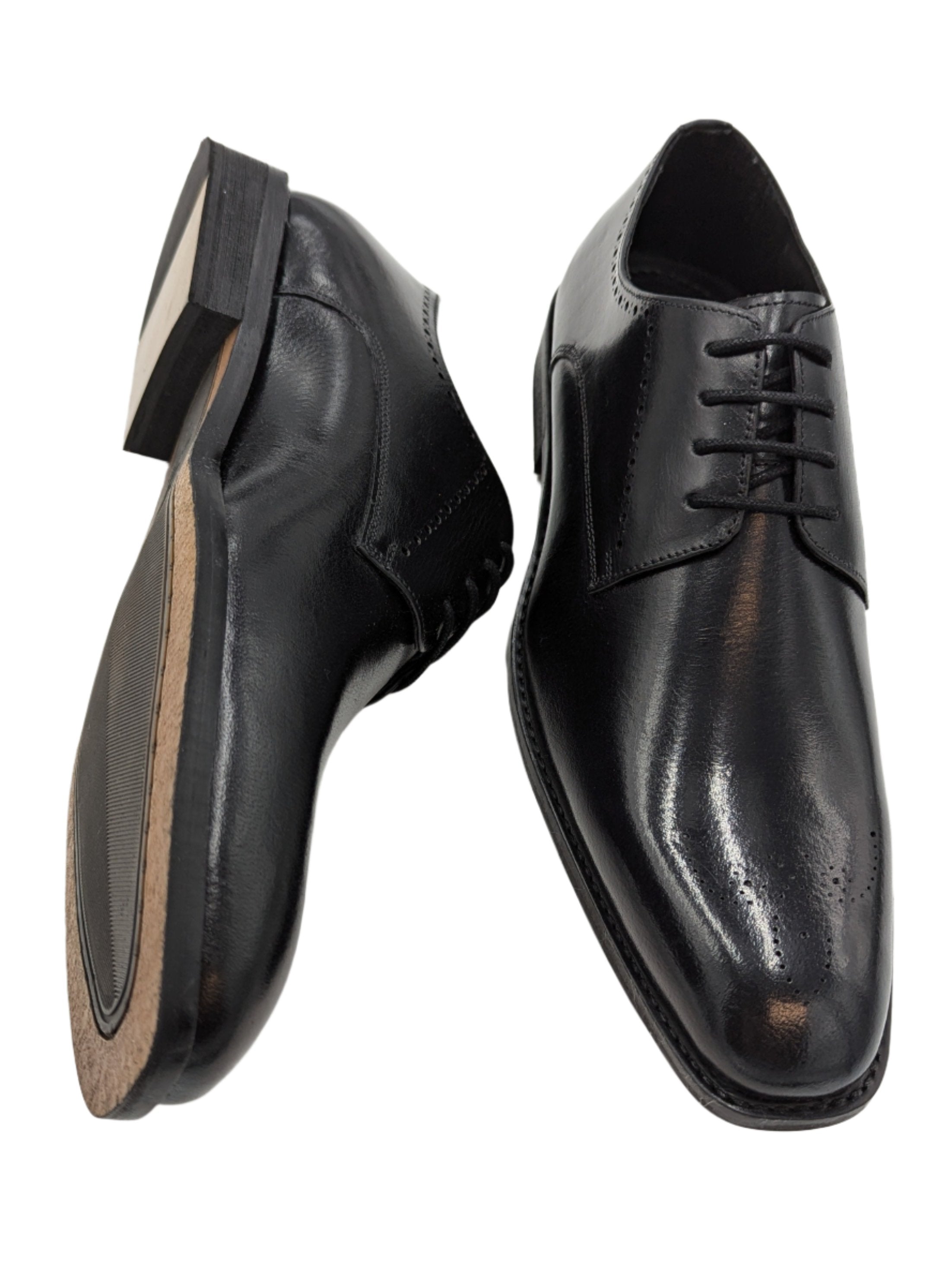 Thomas Black Leather Brogue Toe Shoe-Sole view