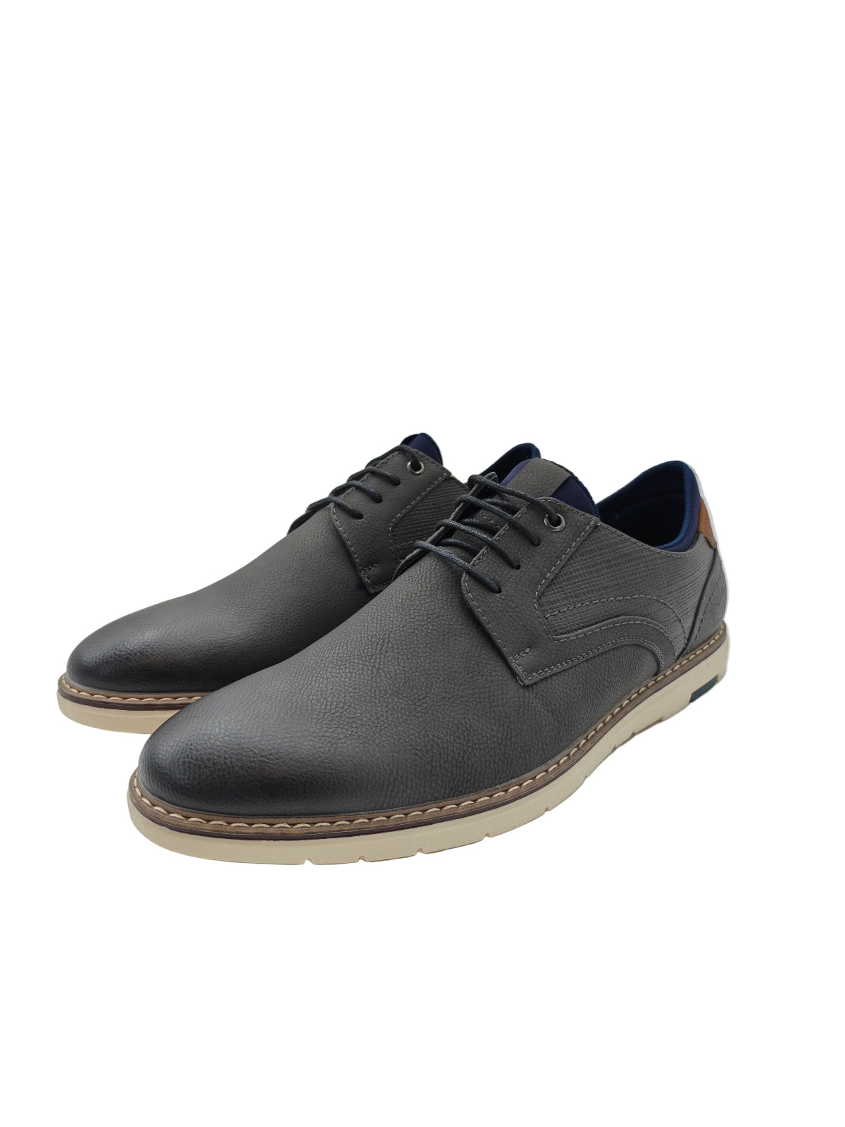 Pair of gray leather shoes on a white background