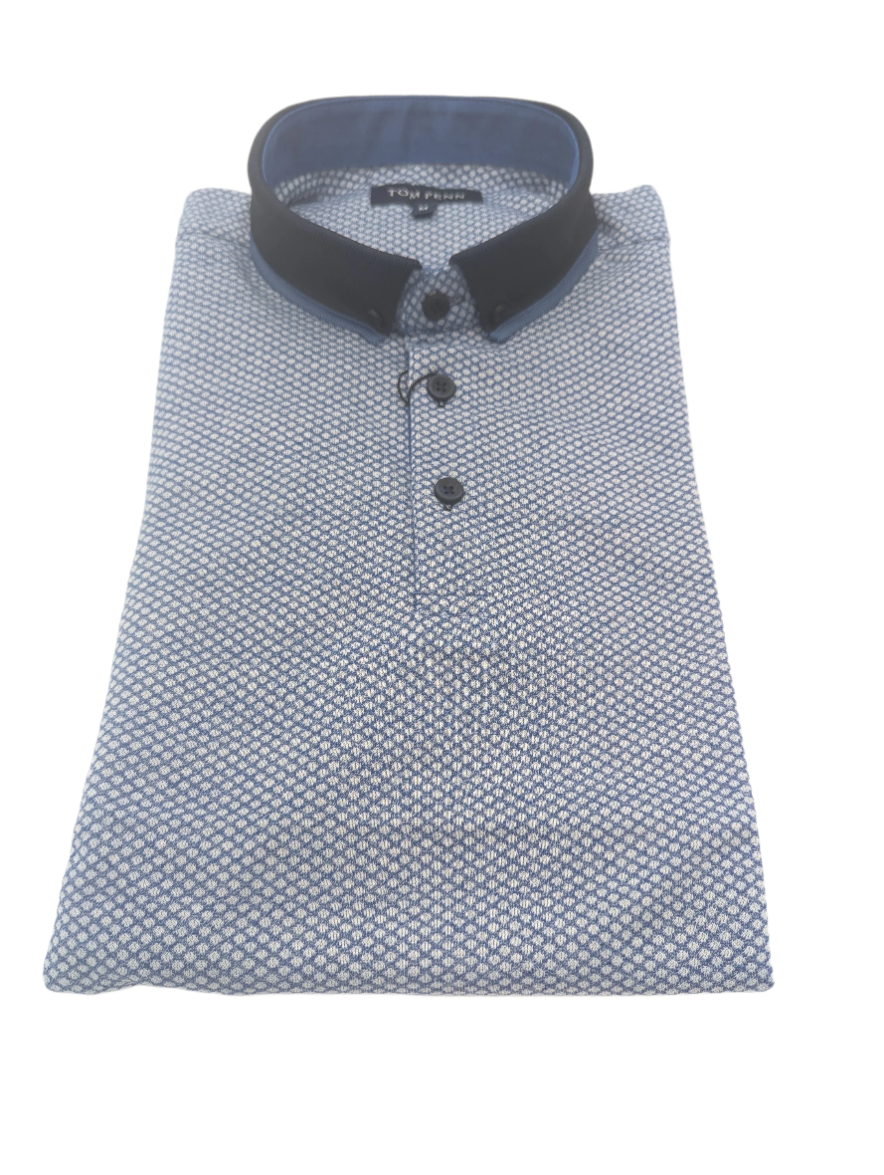 Tom Penn Blue Knit Polo-Collar view