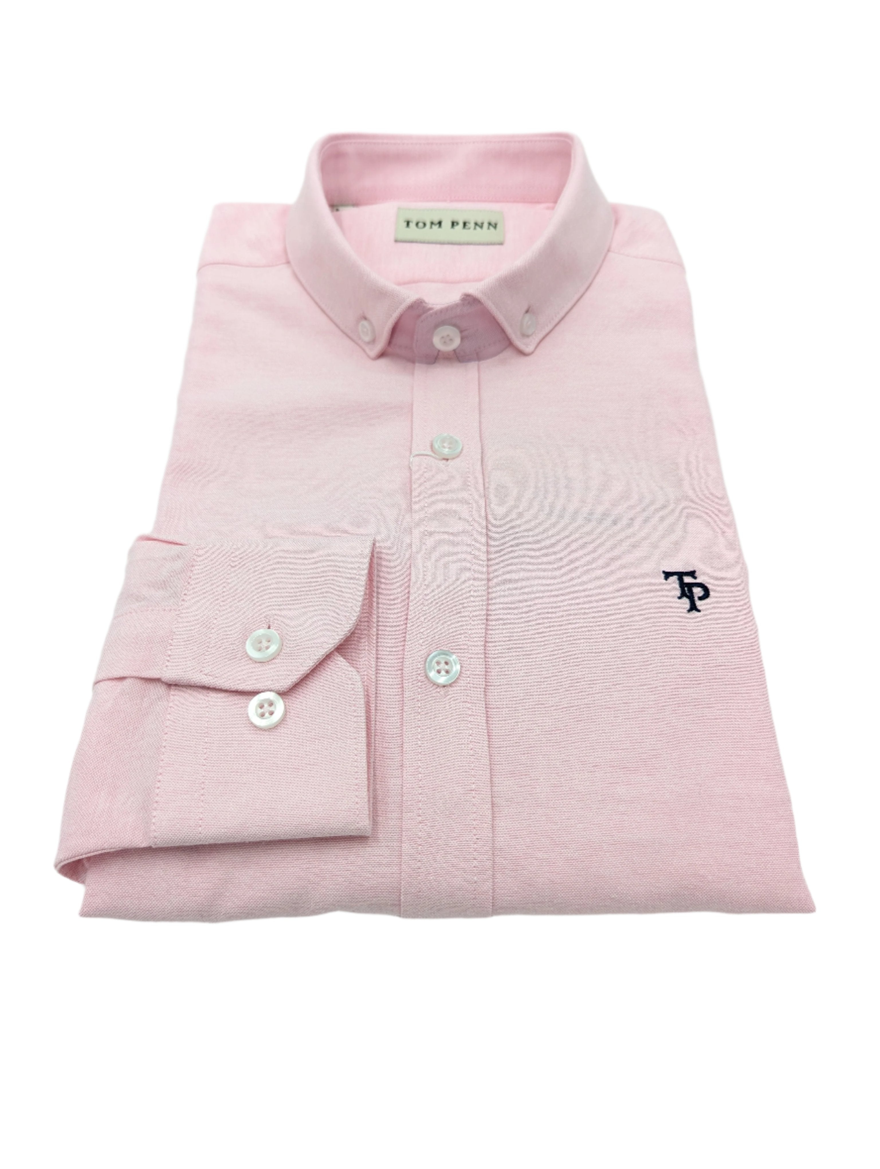 Tom Penn Slim fit Button Down Dark Pink Shirt-Collar view