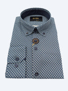 6TH SENSE Button Down Navy Green Dot Shirt Navy model front view