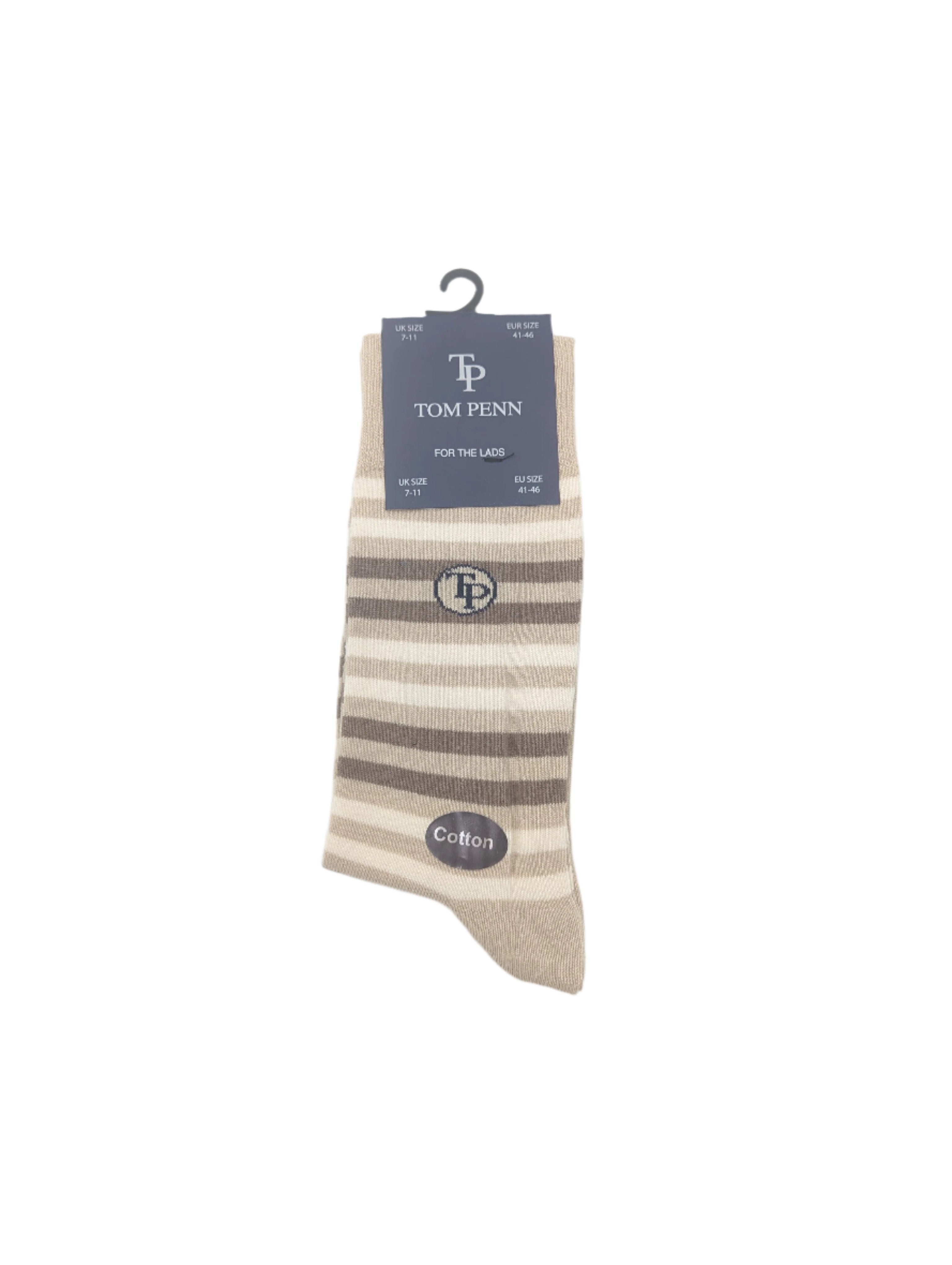 Tom Penn beige and brown stripe pattern mens socks