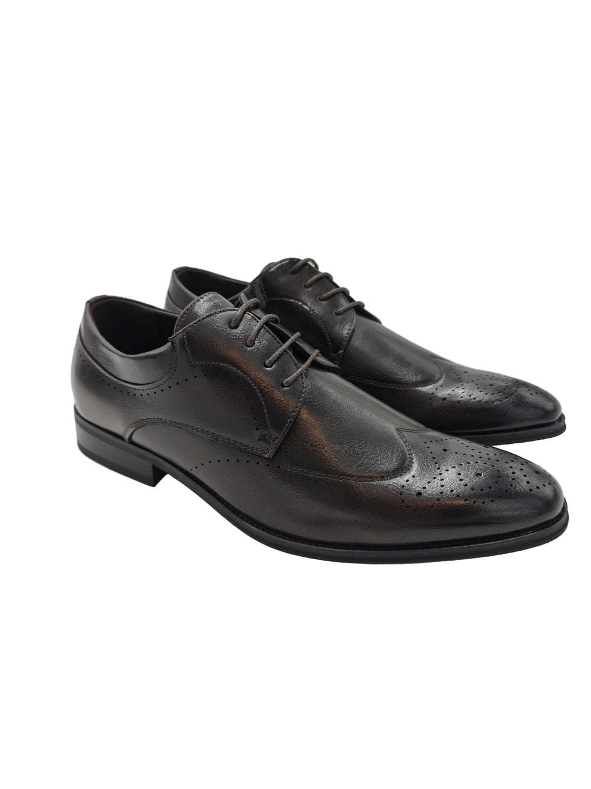 Pair of brown dress shoes on a white background