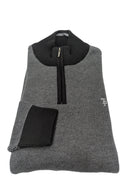 tom penn Knitted Black/Grey 1/4 Zip Jumper black/grey model front view