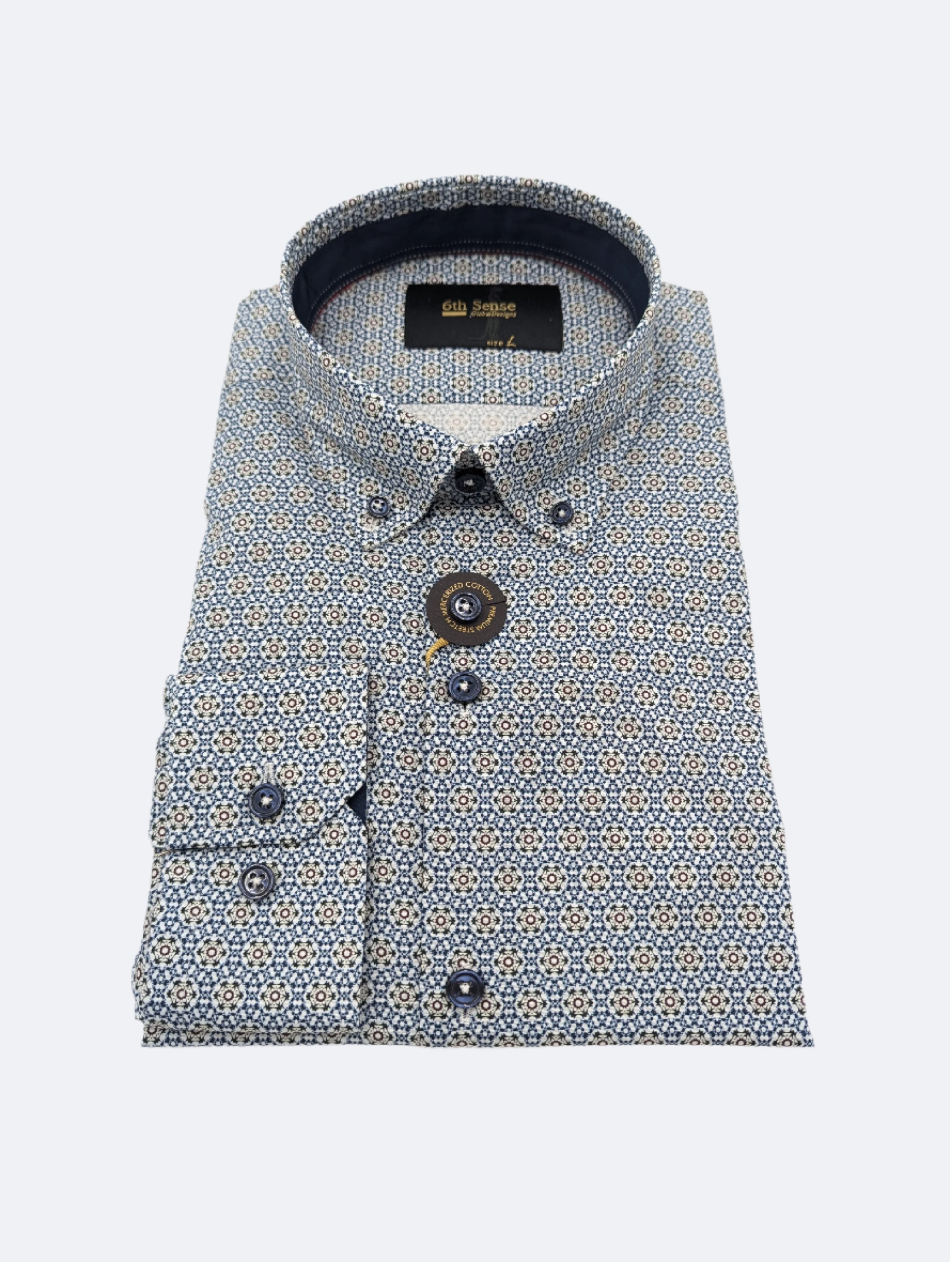 6TH SENSE Button Down White Navy Shirt White/Navy model front view