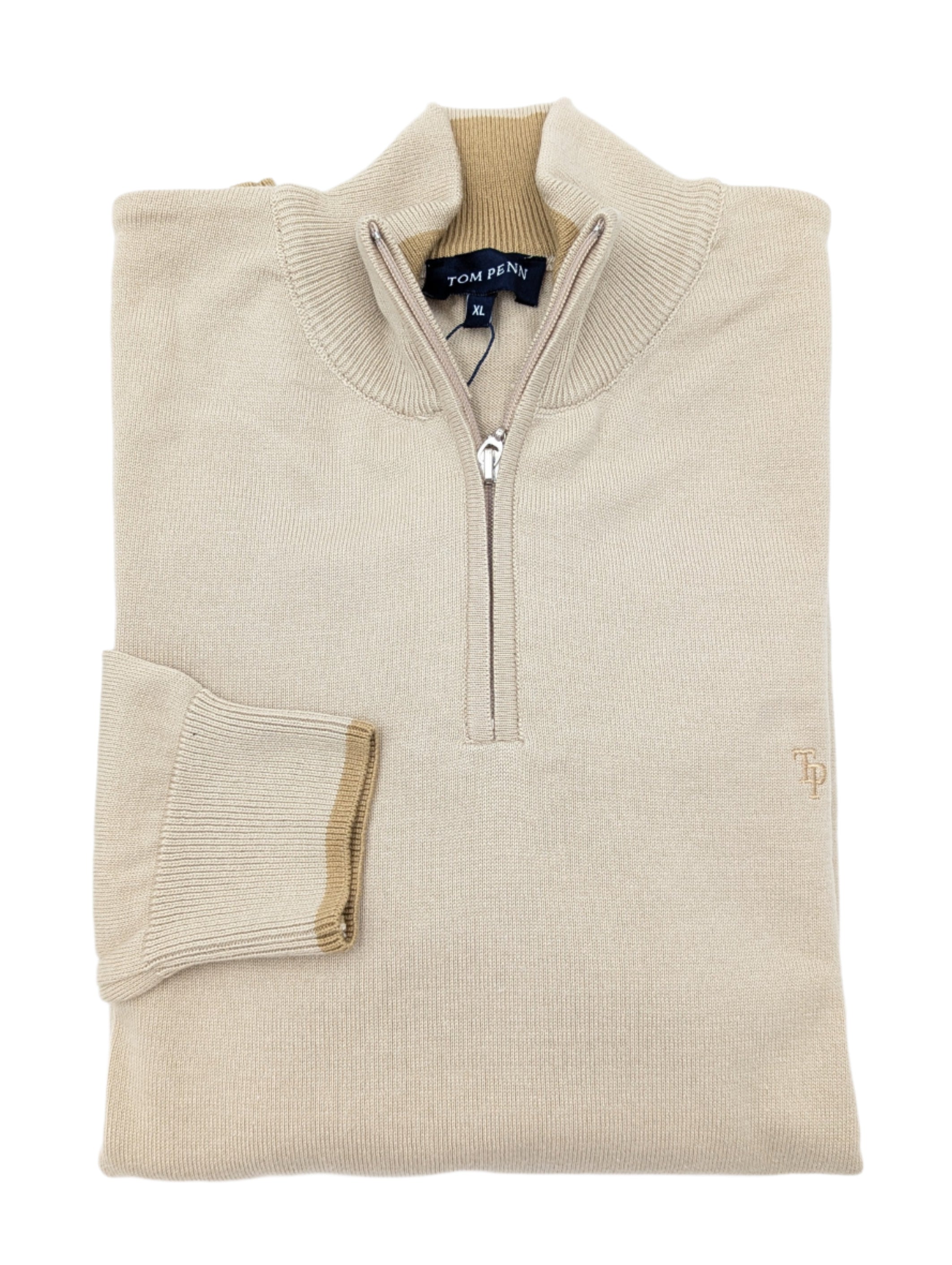 tom penn Tom Penn Ecru 1/4 Zip Knit Ecru front view