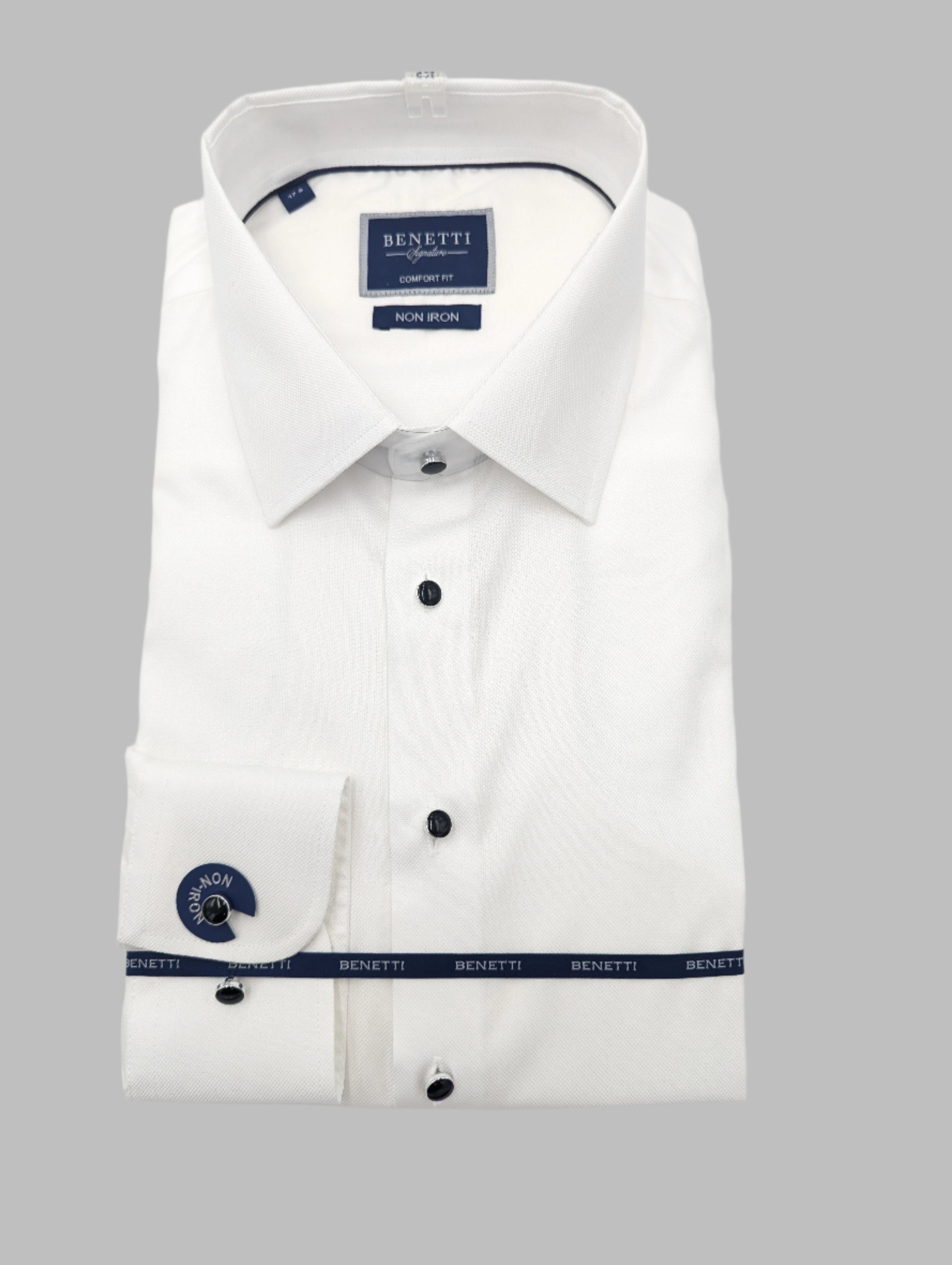 BENETTI William Comfort Stud Button Tuxedo Shirt WHITE front view
