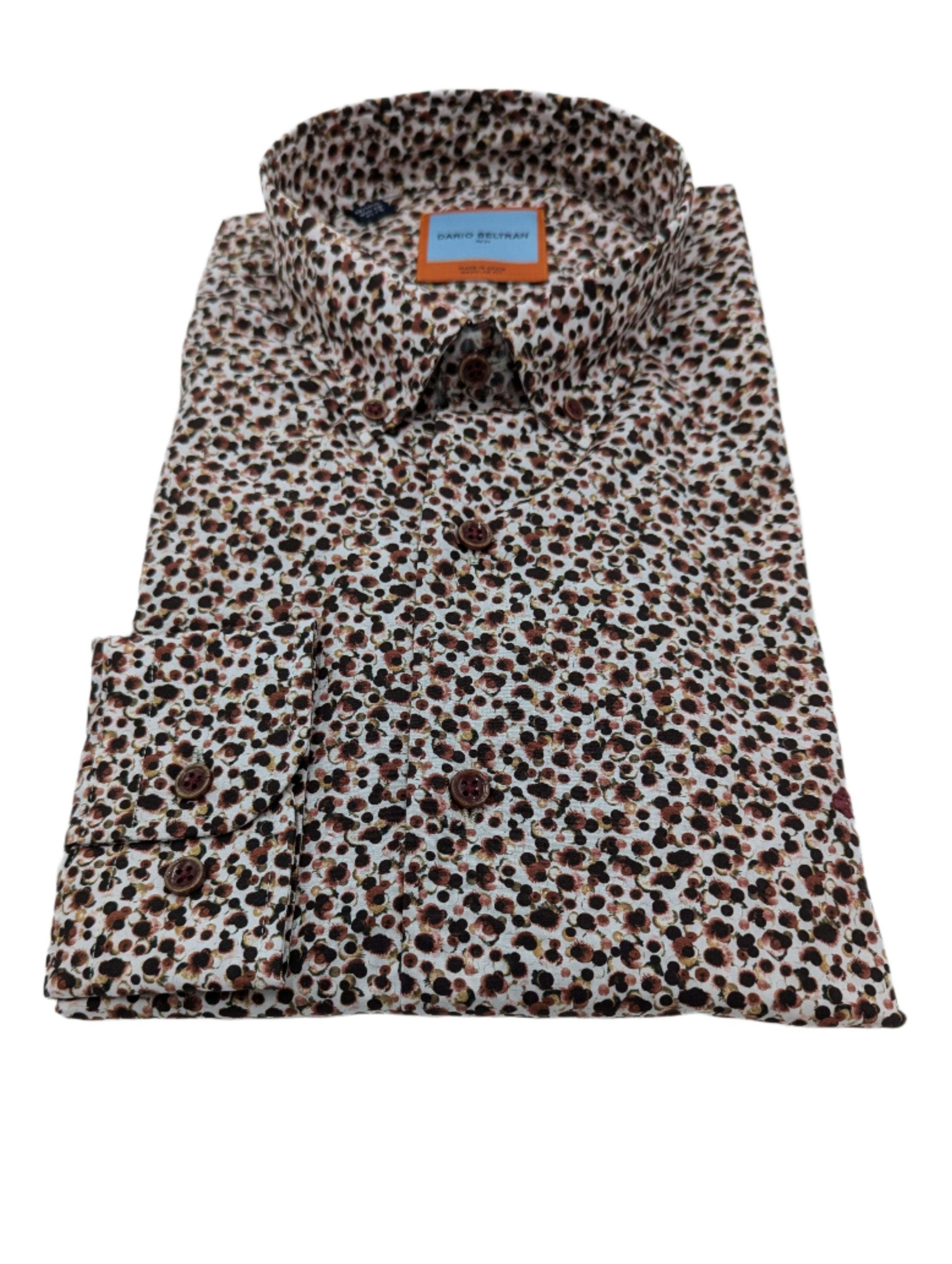 Dario Beltran Rust Splash Print Shirt-Close up 