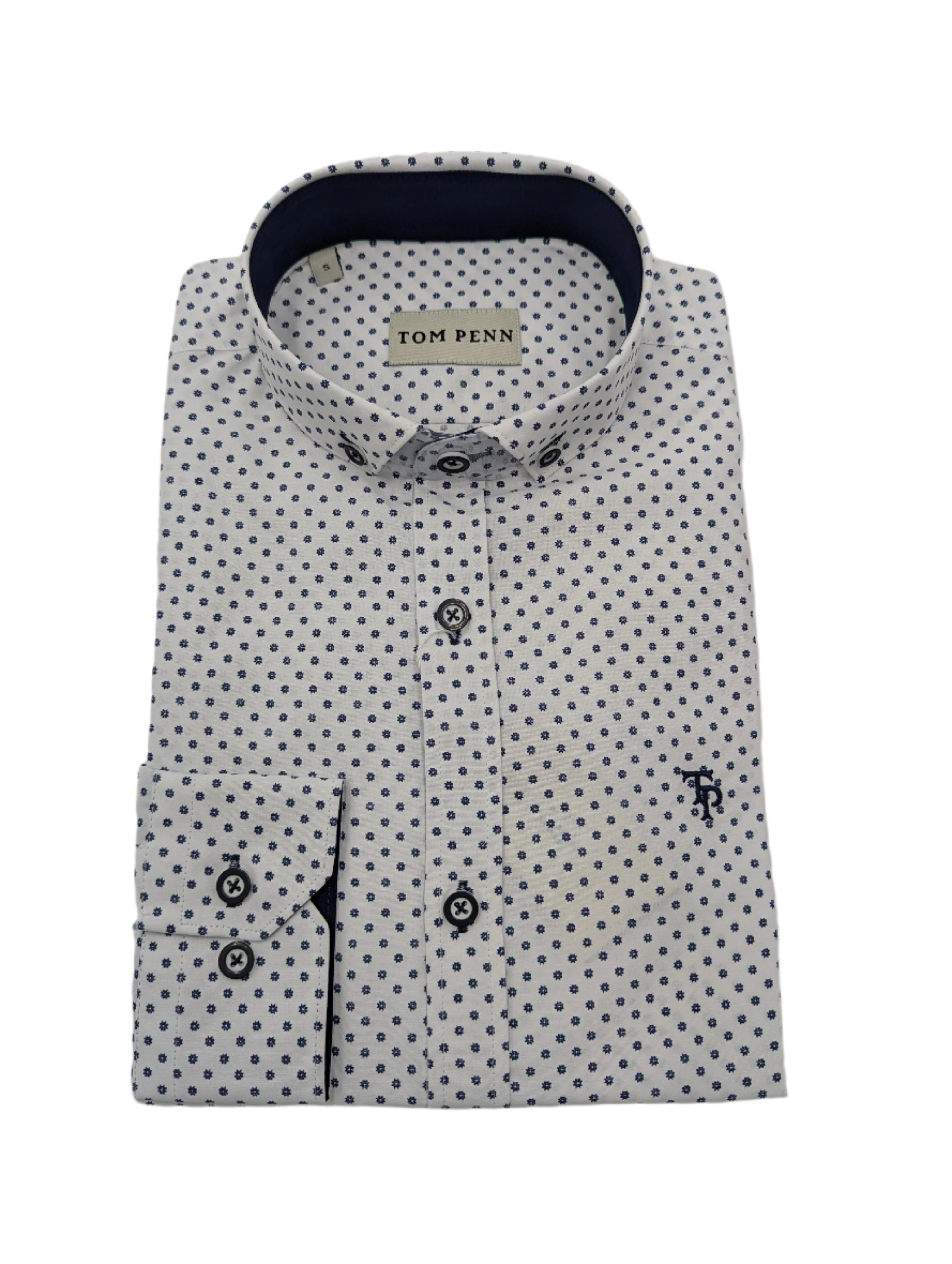 Tom Penn White Navy Long Sleeve Shirt