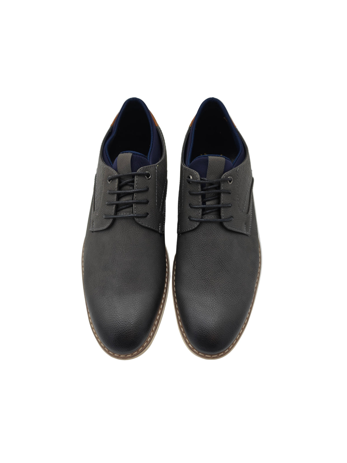 Pair of grey leather shoes on a white background