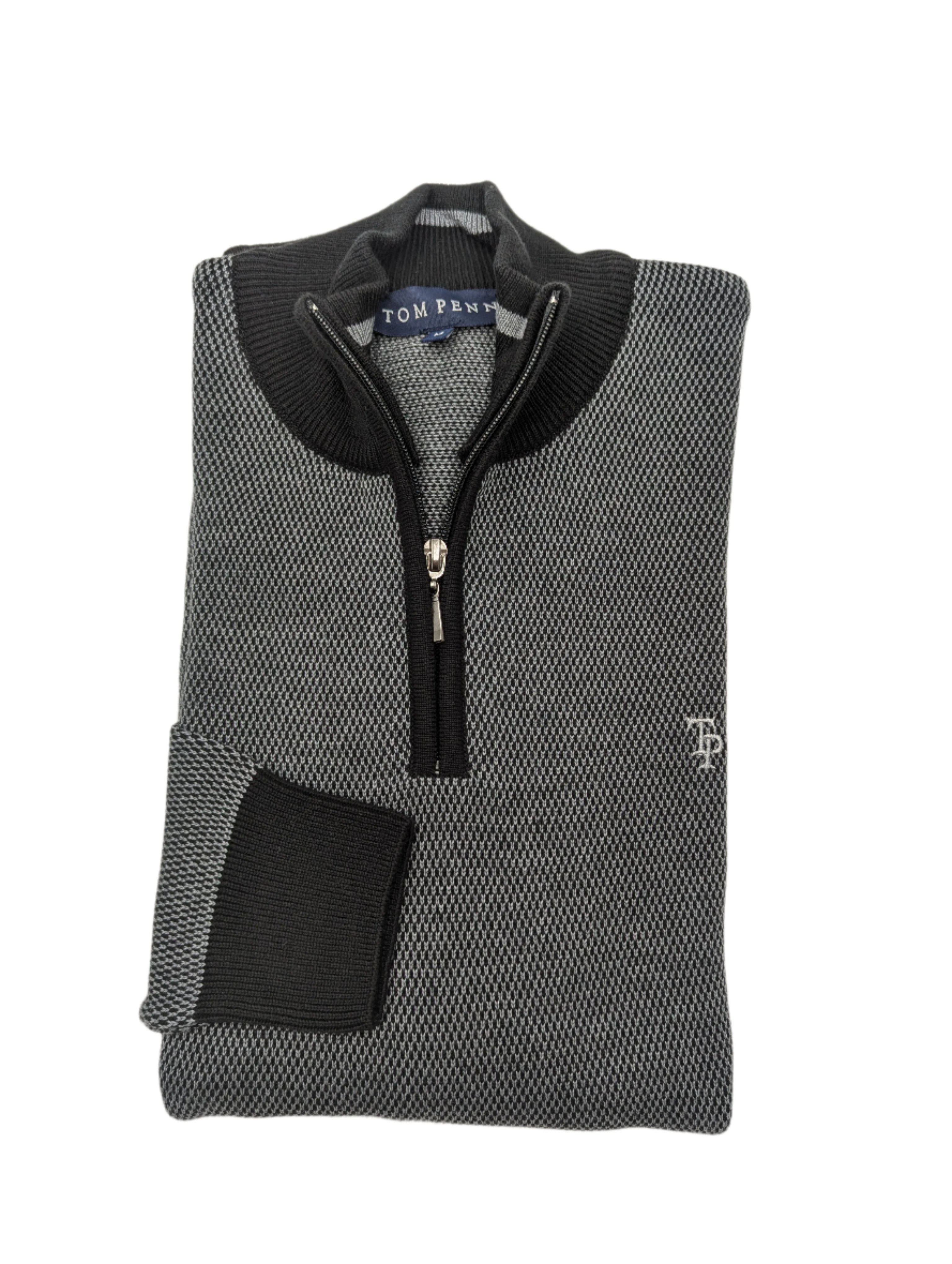 tom penn Knitted Black/Grey 1/4 Zip Jumper black/grey front view