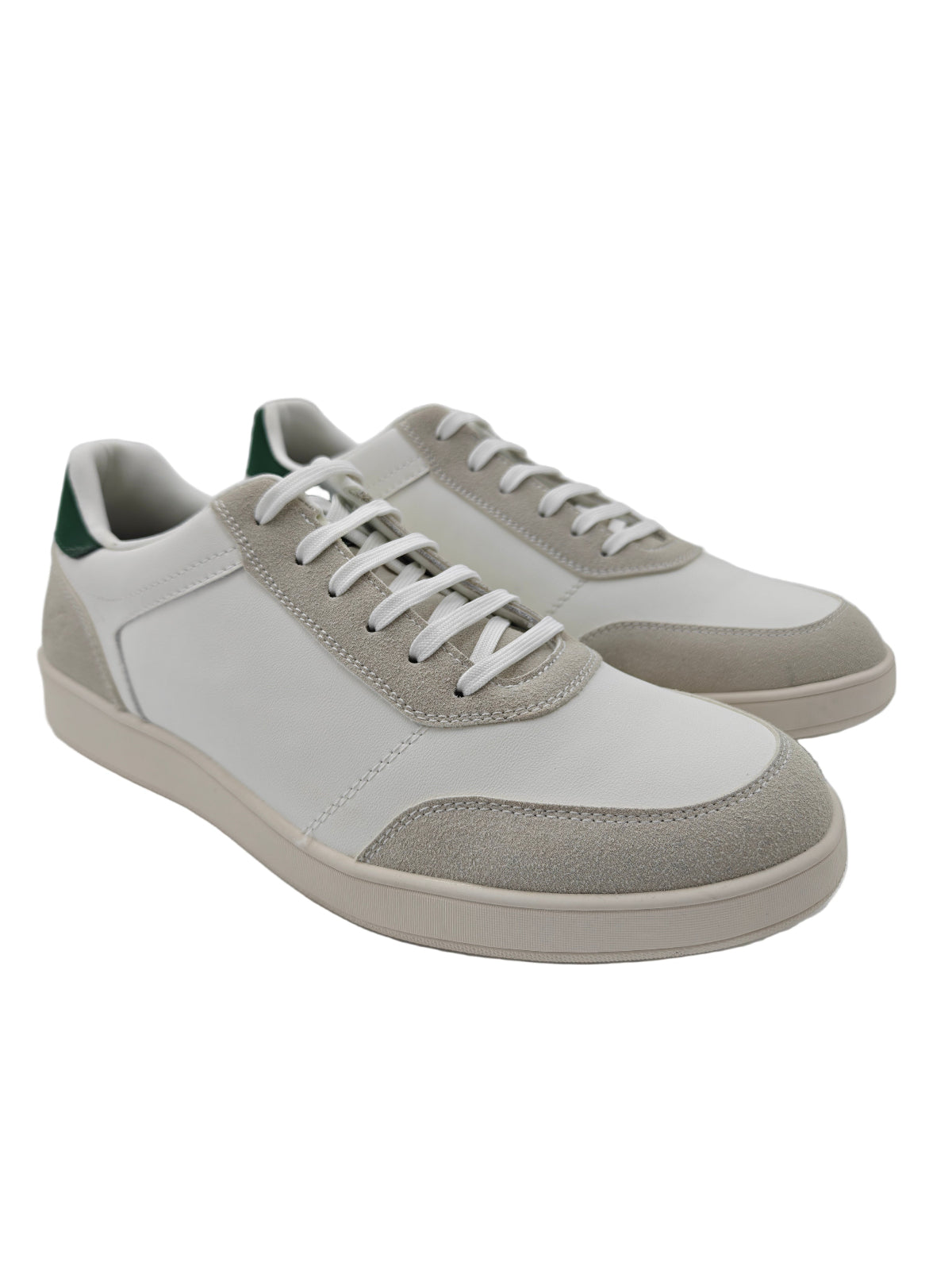 Pair of gray and white sneakers on a white background