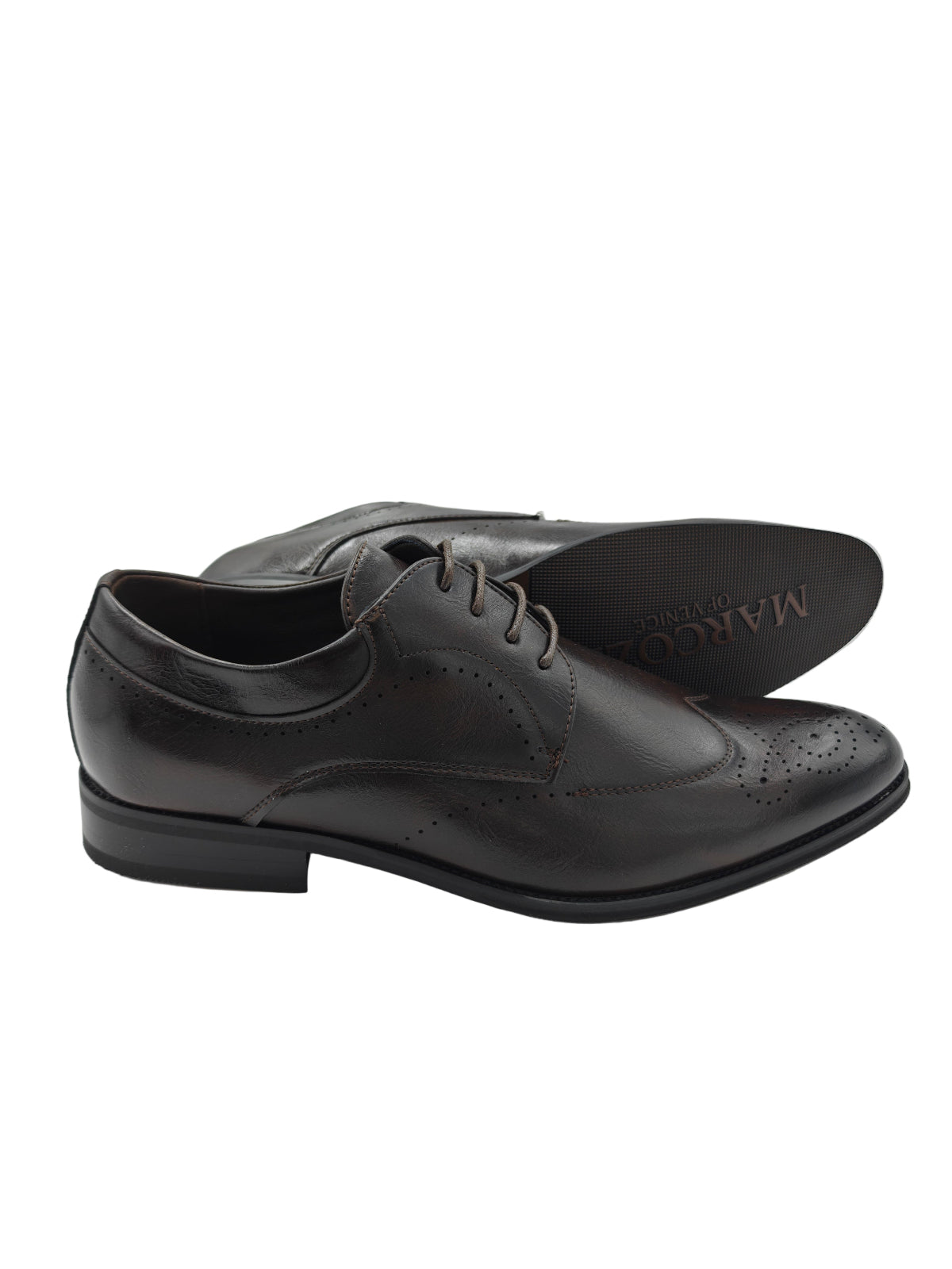 Pair of brown dress shoes on a white background
