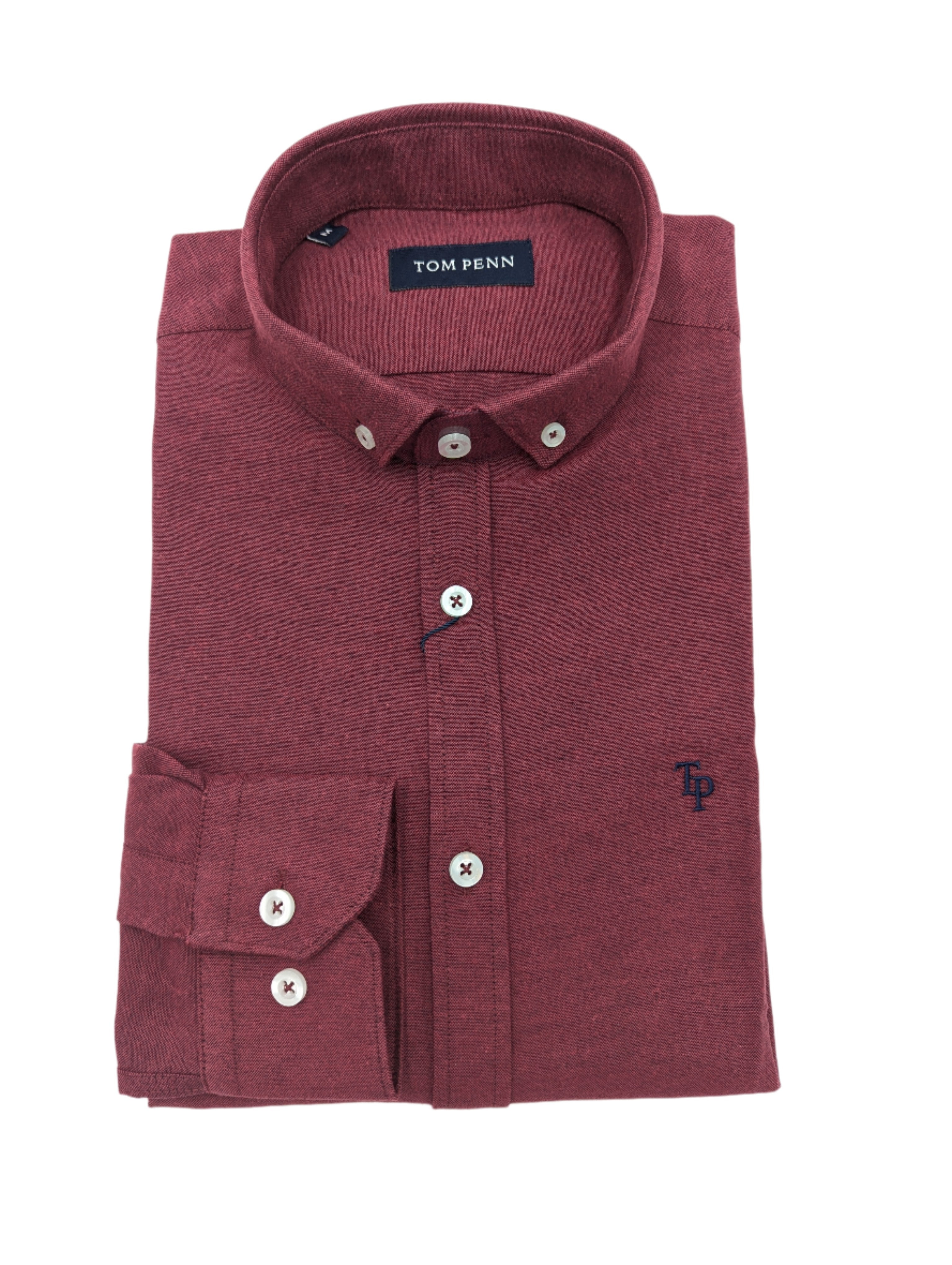 Tom Penn Slim fit Button Down Dark Claret Shirt