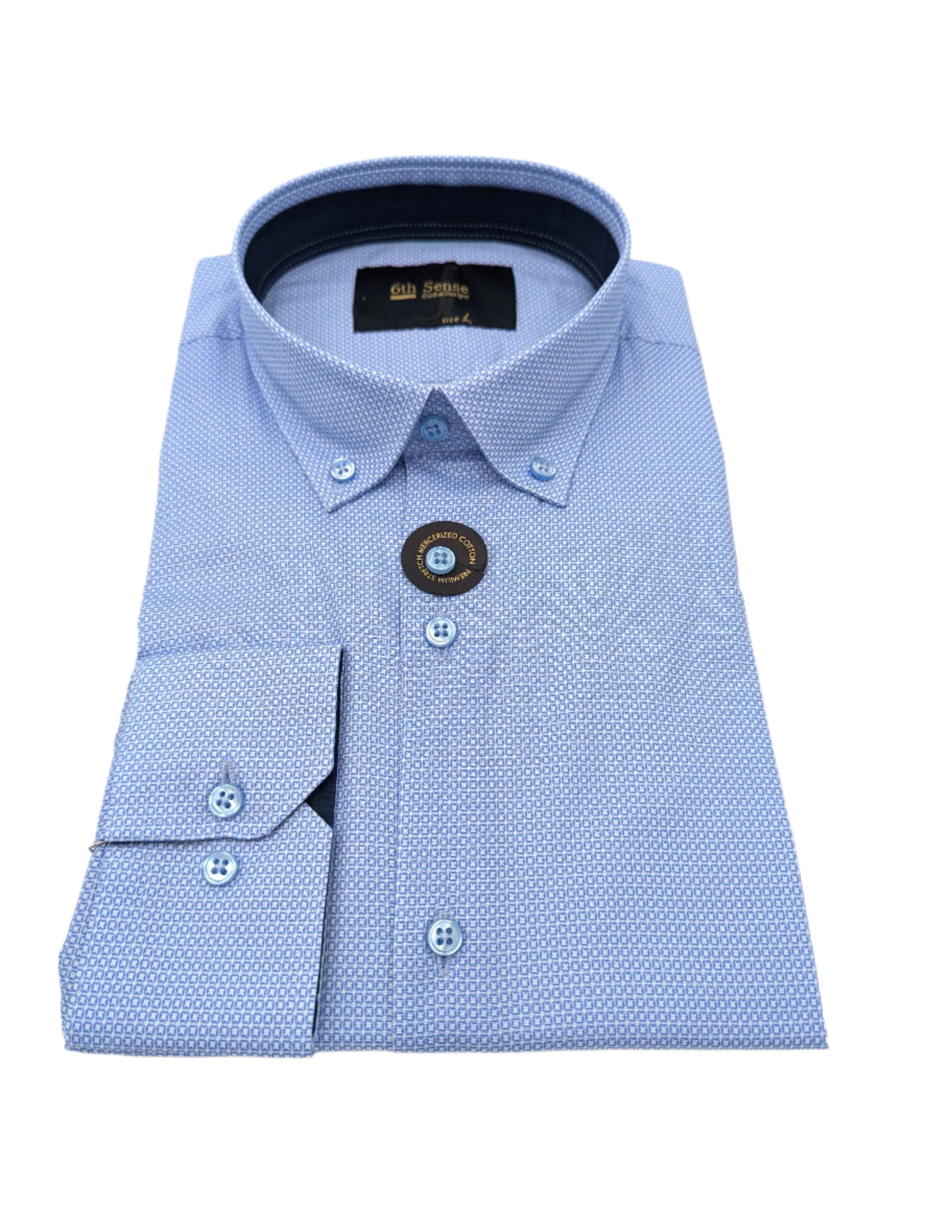 6TH SENSE Button Down Blue/White Square Pattern Shirt Blue/White model front view