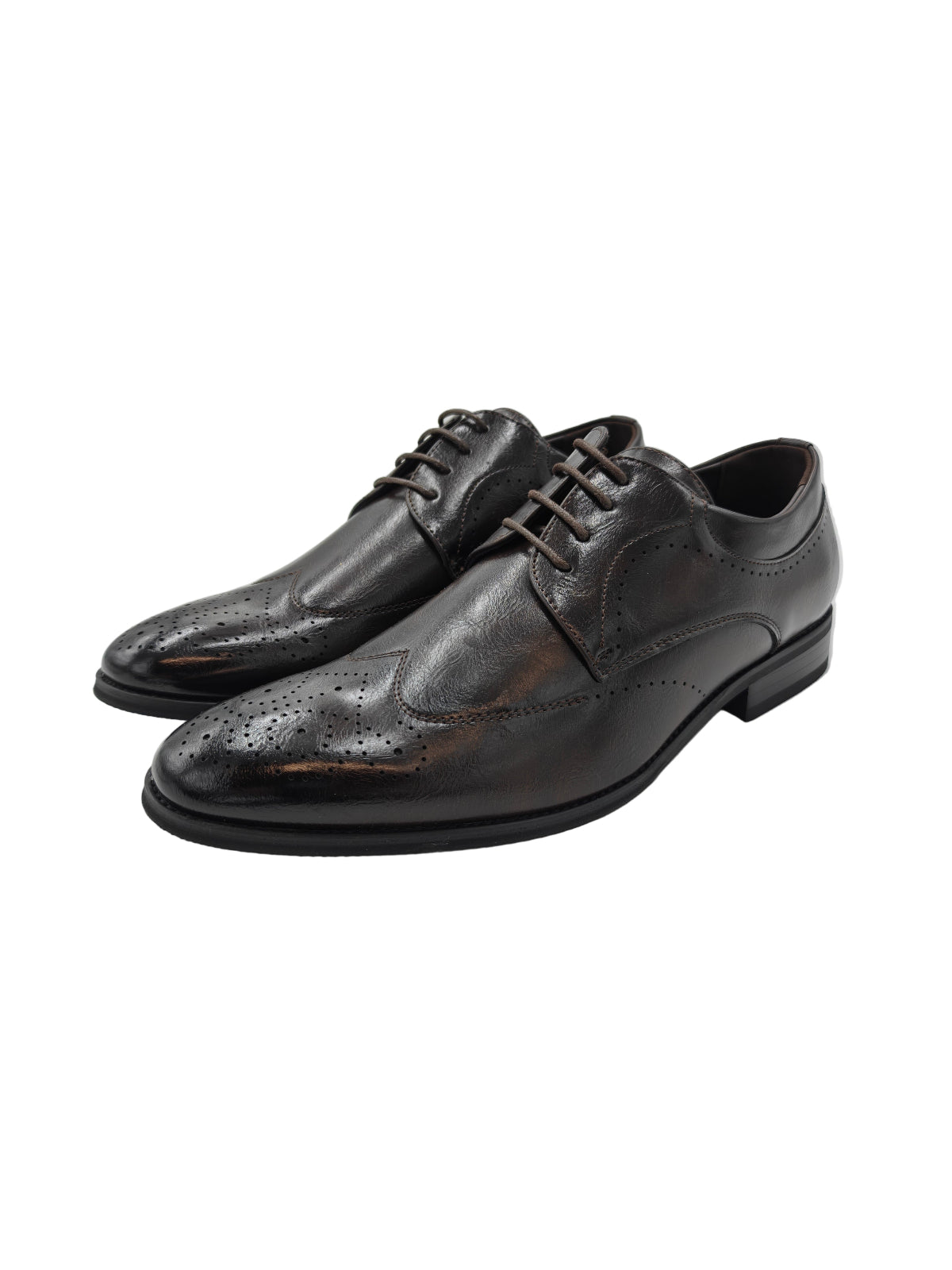 Pair of brown leather dress shoes on a white background