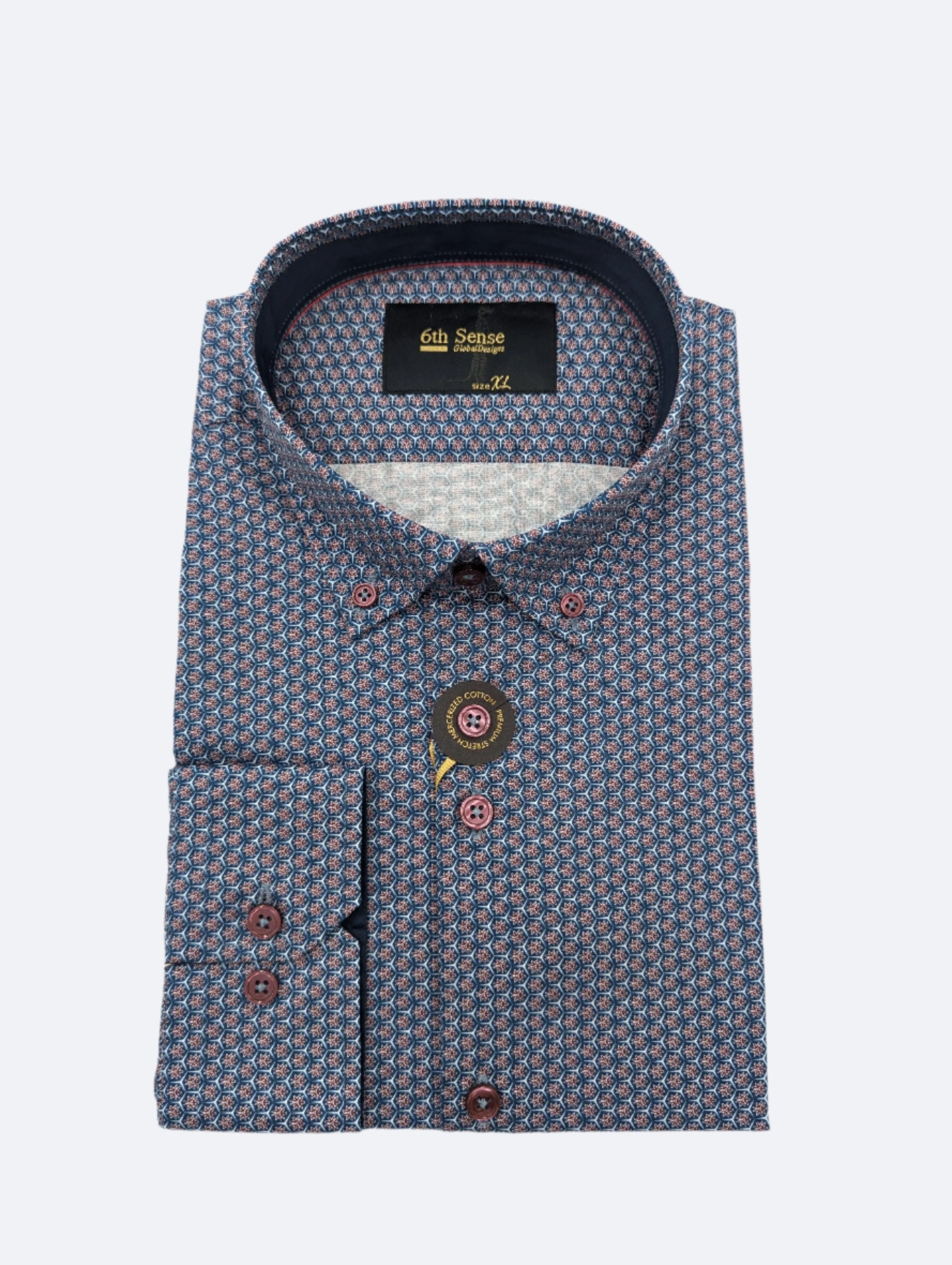 6TH SENSE Button Down Navy Burgundy Shirt Navy Burgundy front view