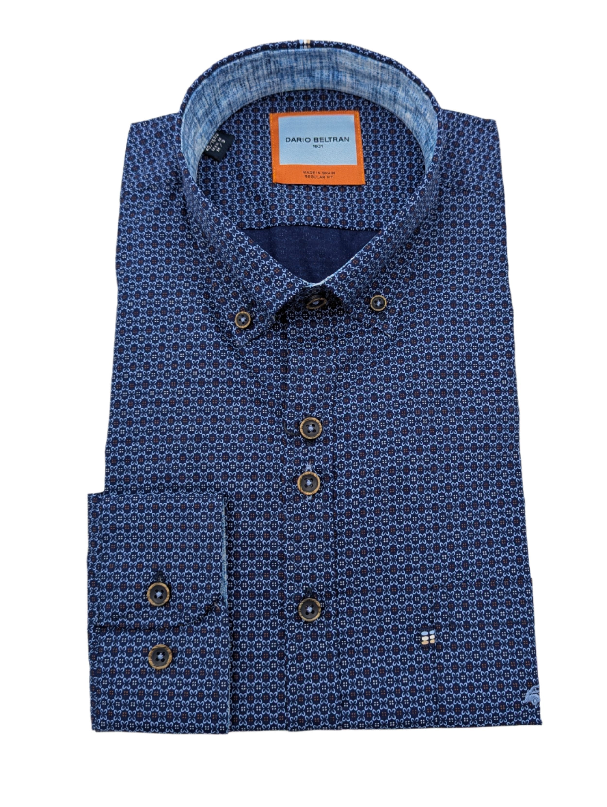 Dario Beltran Navy/Blue/Rust Print Shirt