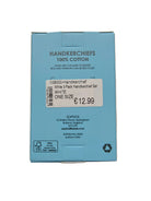 Back of Sophos men's white cotton handkerchiefs box with care details