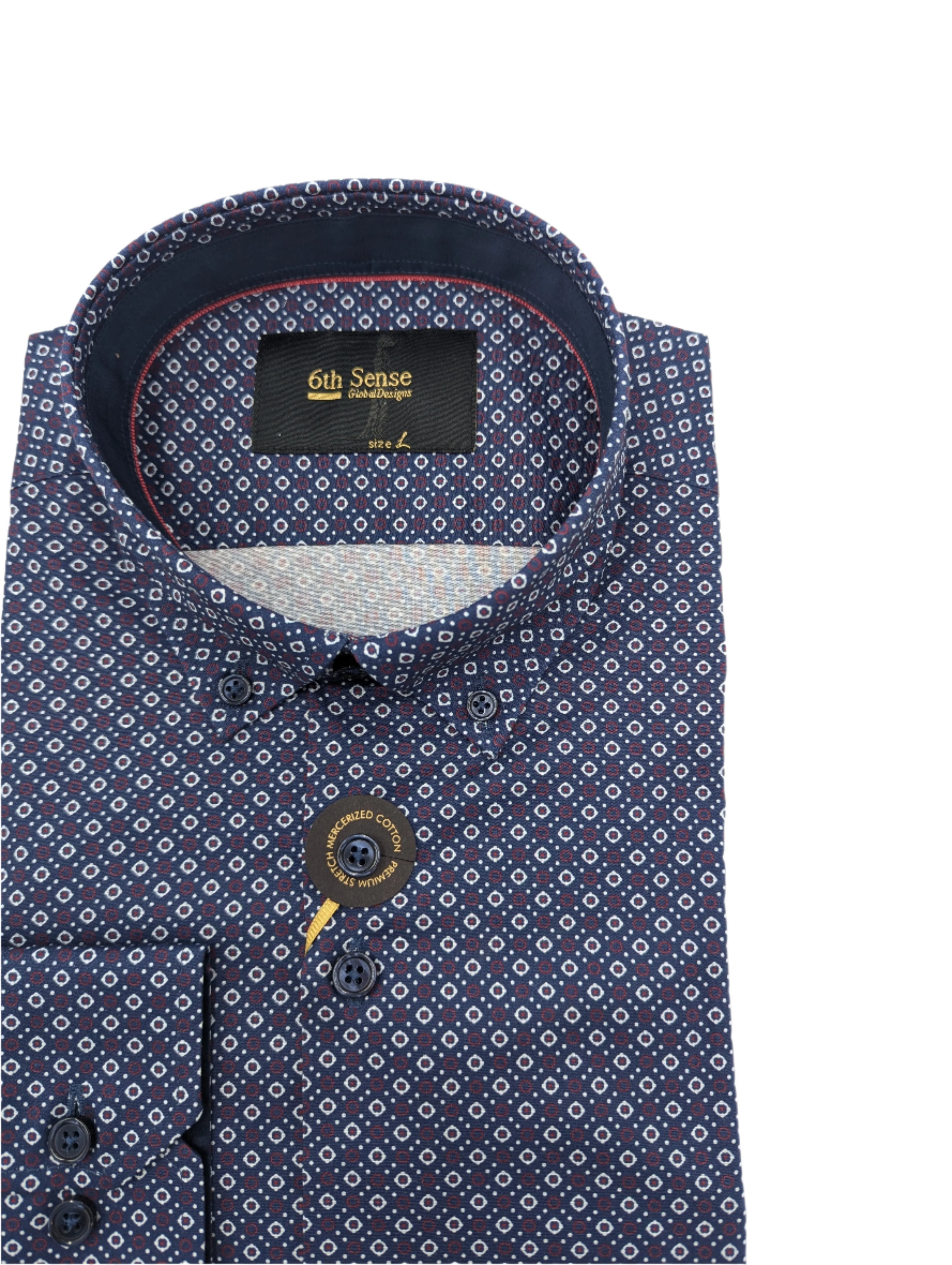 Button Down Navy Burgundy Shirt-Print detail