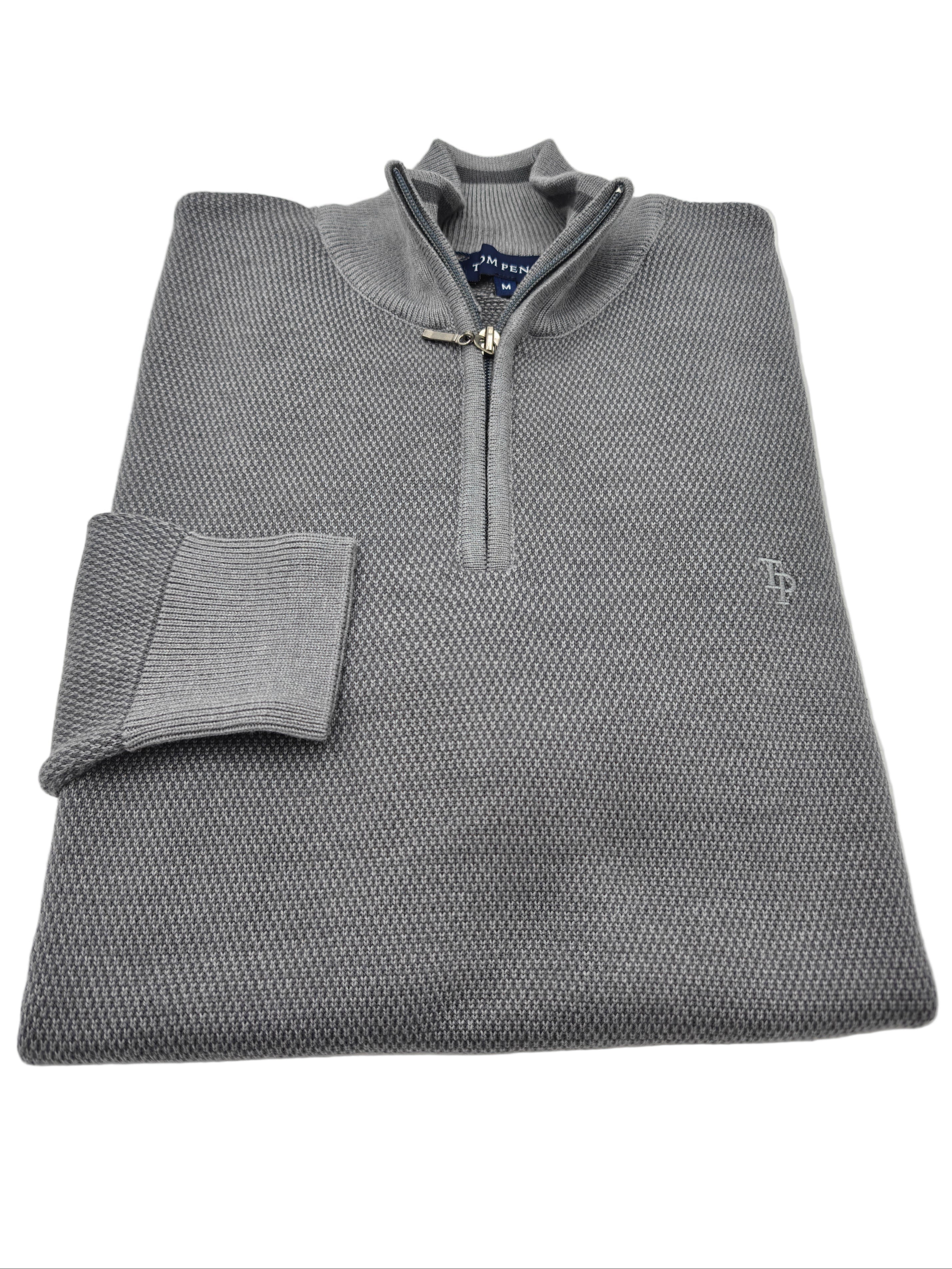 tom penn Knitted Grey/Charcoal 1/4 Zip Jumper Grey/Charcoal model front view