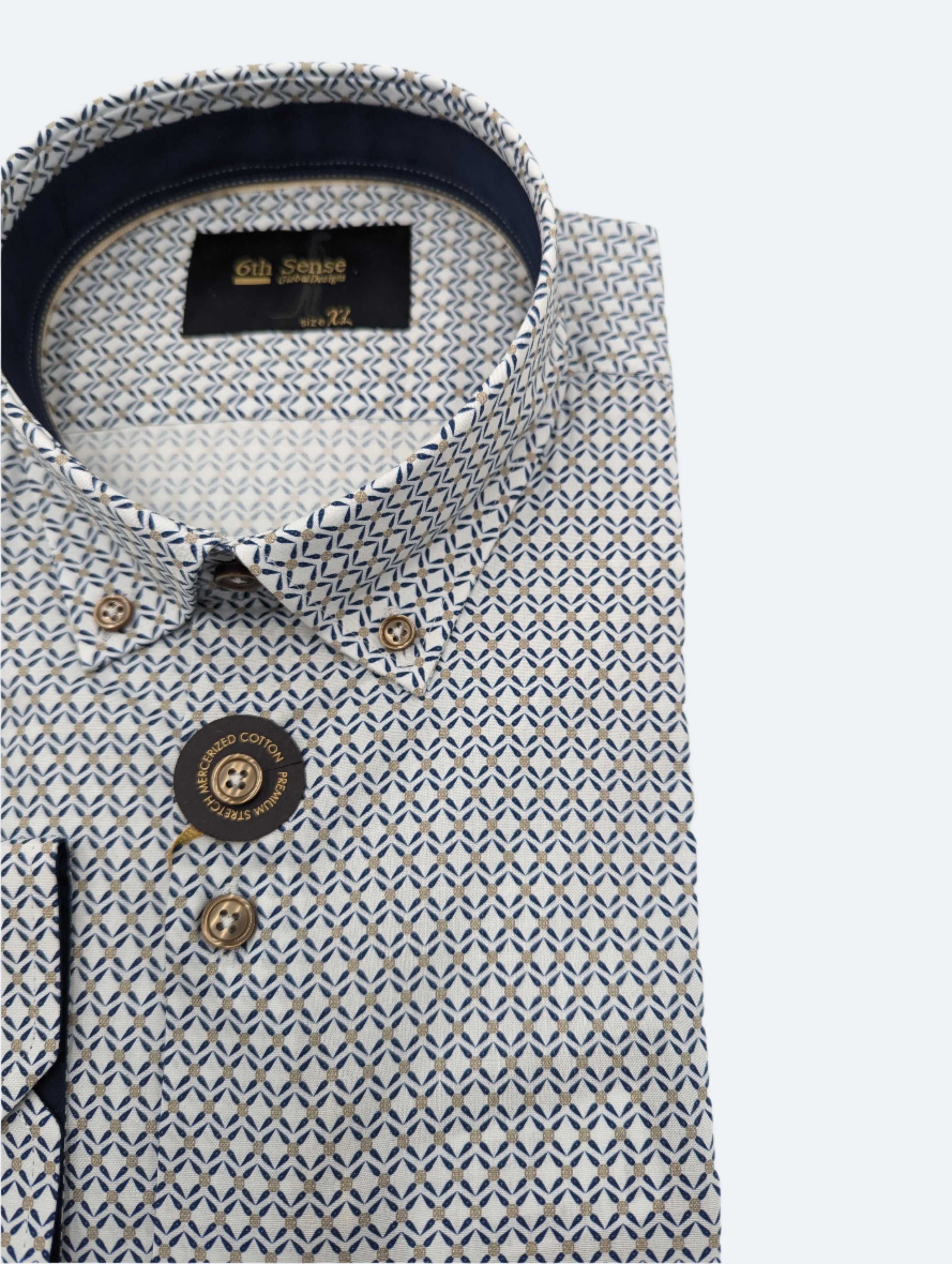 Button Down Camel Blue Long Sleeve Shirt-Print detail