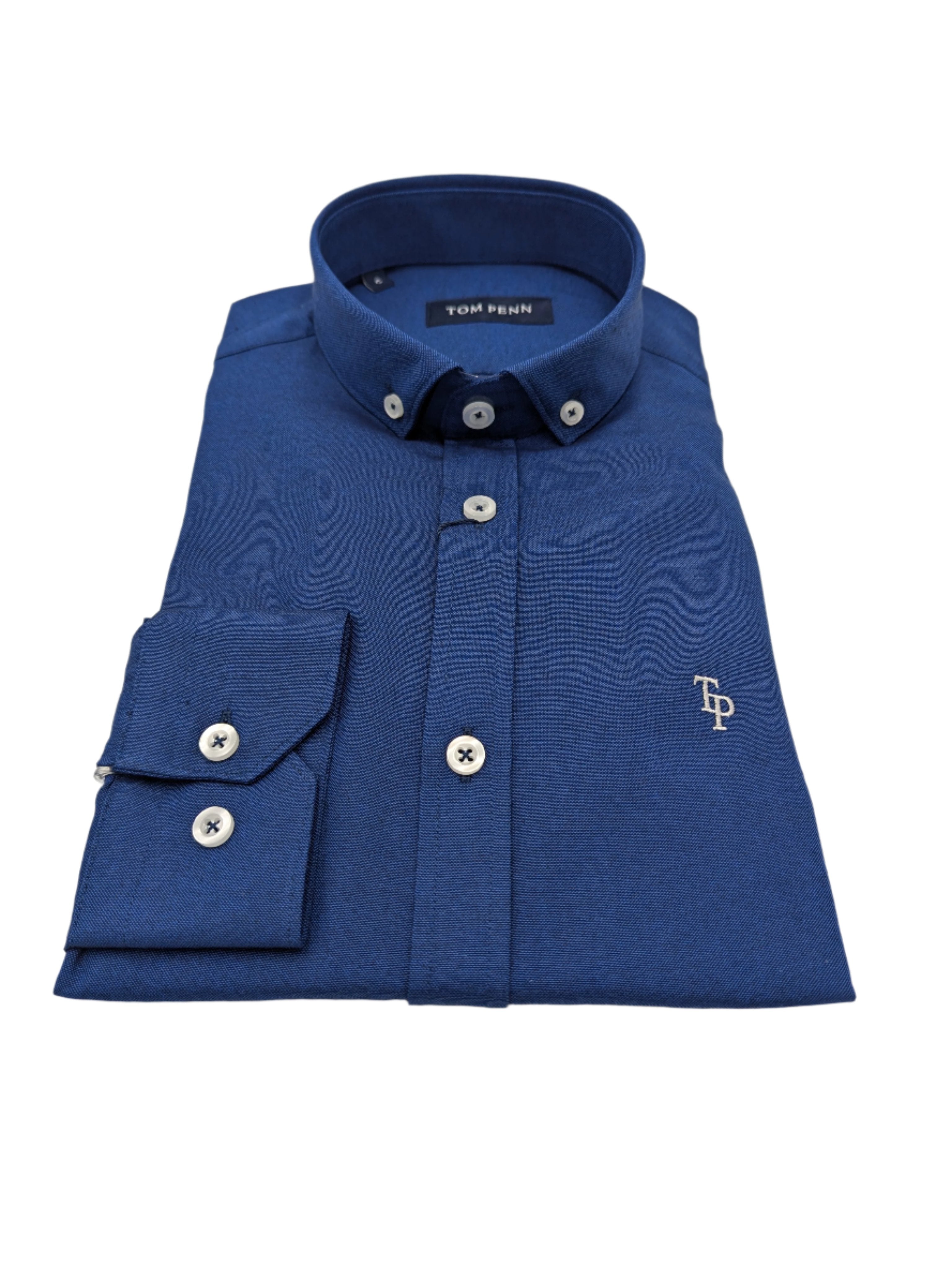 Tom Penn Slim fit Button Down Dark Royal Shirt-Close up view