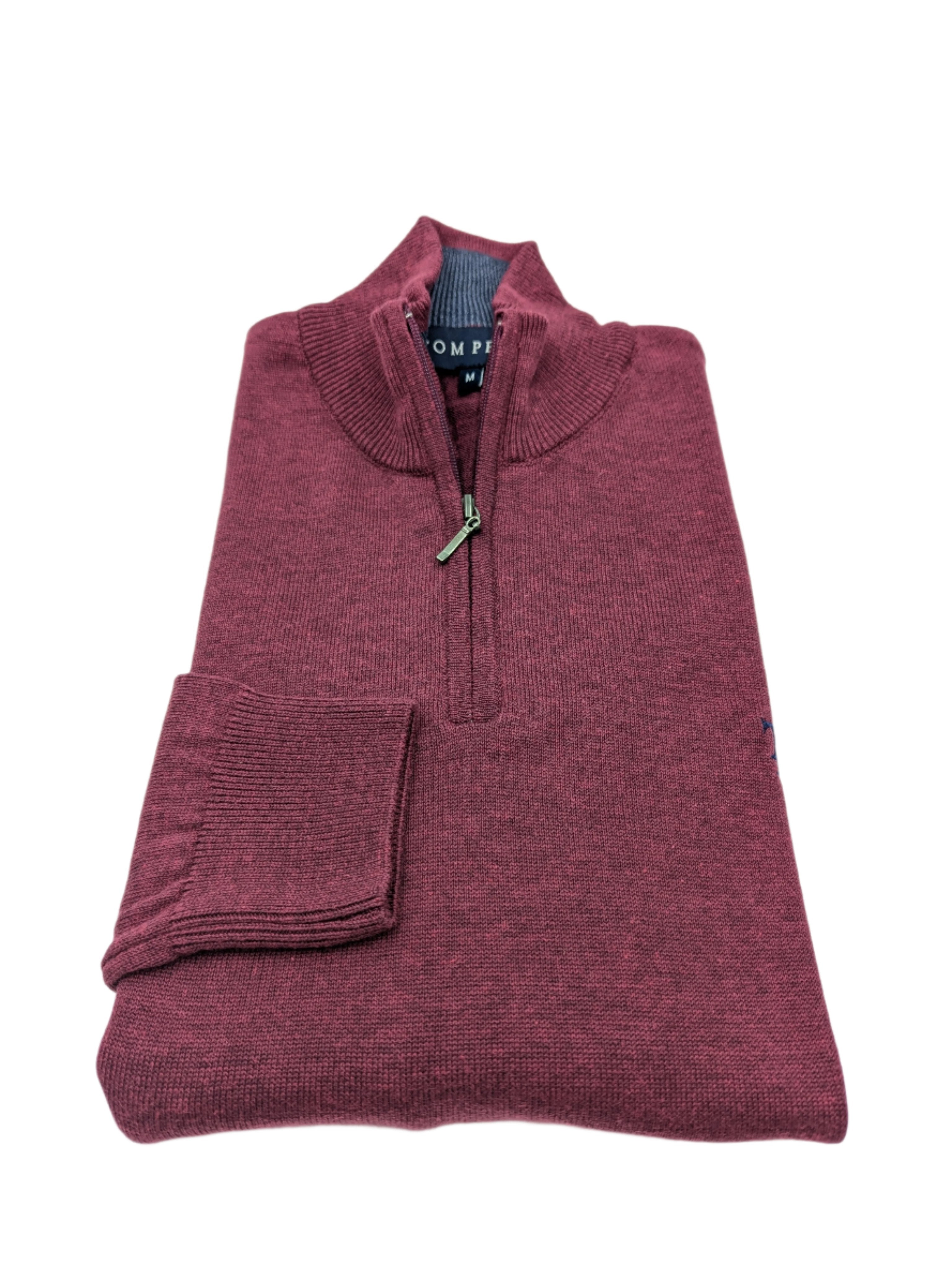 Tom Penn 1/4 Zip Knit - Burgundy-Collar view